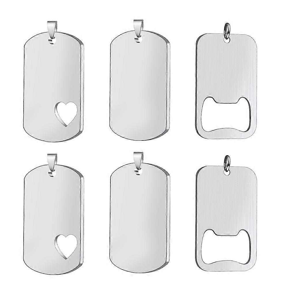 Blank Diy Stamping Tags Metal Pet Unfinished Name Tags Bottle Opener Necklace Silver 5X2.8X0.2CM 6Set