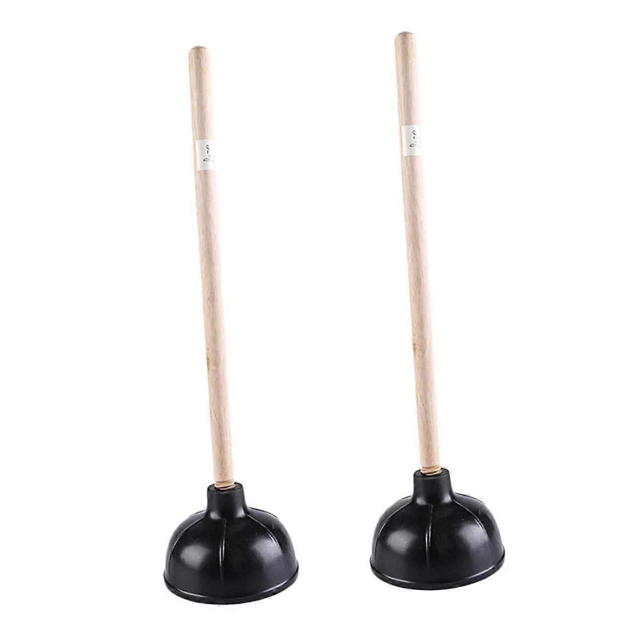 Household Toilet Plunger with Wooden Handle, Black for Effective Pipe Cleaning, and Bathroom Tool for Clogged Toilets, Pack of 2 Ref: 1068