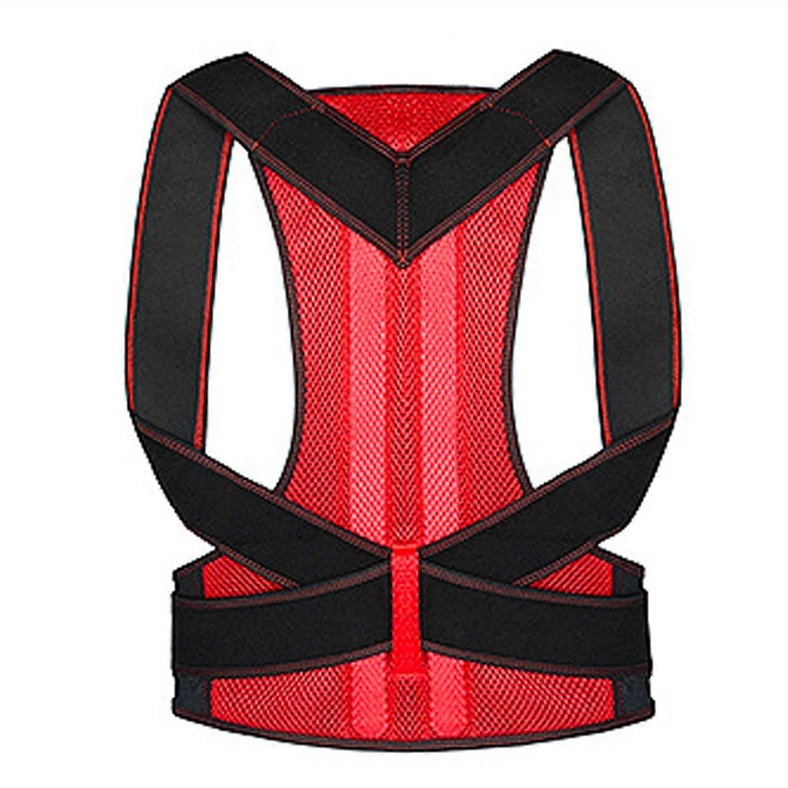 Posture Corrector Back Support Belt for Men and Women, Adjustable Lumbar Strap, Clavicle and Spine Support, Red 3XL