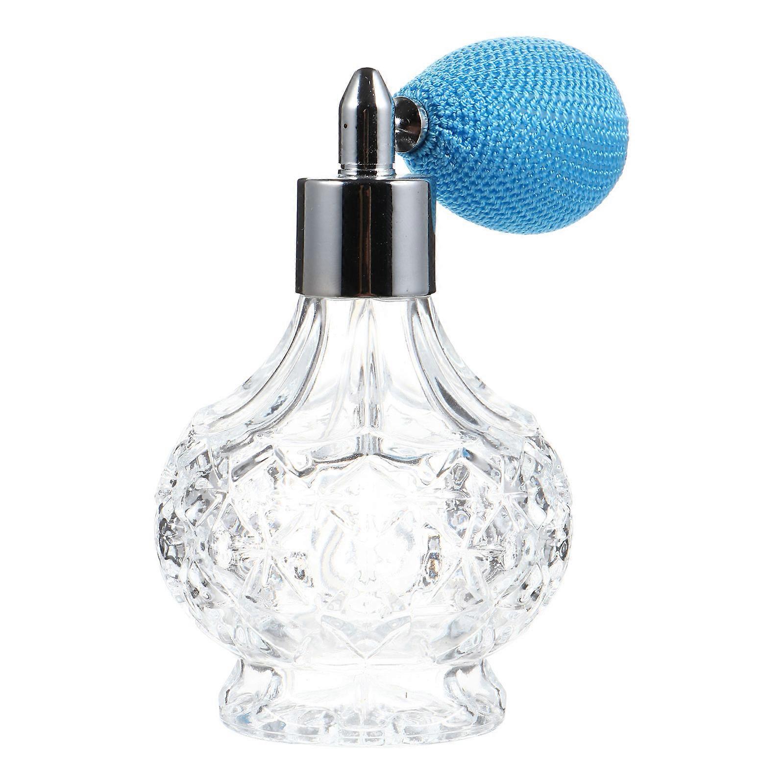 Refillable Glass Bottle Perfume Atomizer Short Tube For Bathroom Blue 80ml Fine Atomization 1Set