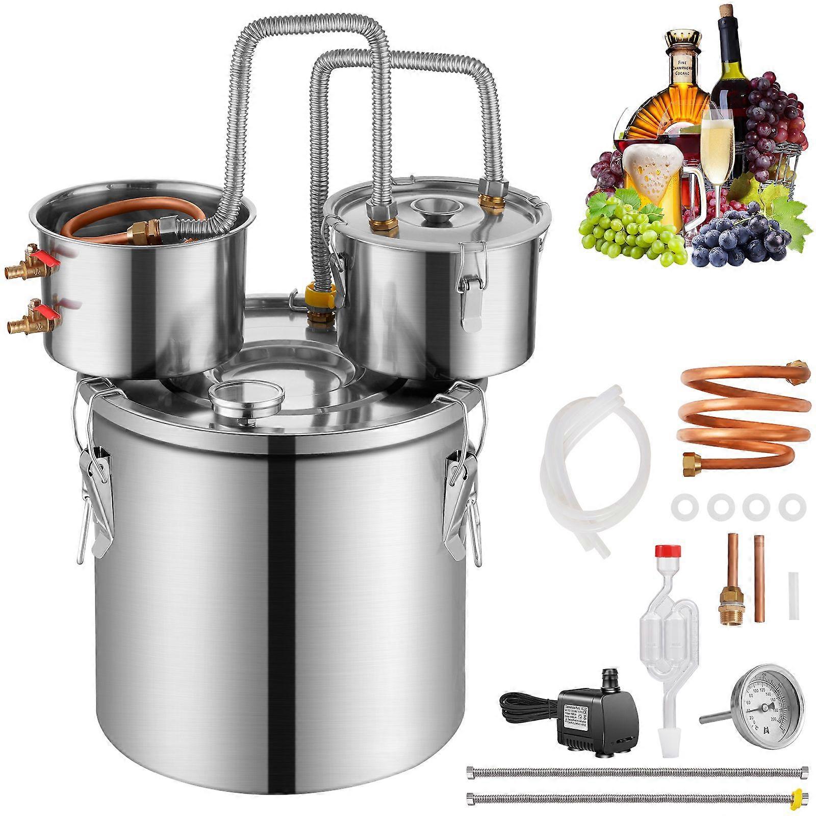Alcool Still, 5 Gal / 19 L Distillatore di Alcool d'Acqua in Acciaio Inox con Bobina di Rame per Raffreddamento Rapido, Kit Distillatore A Doppio Condensatore, Argento