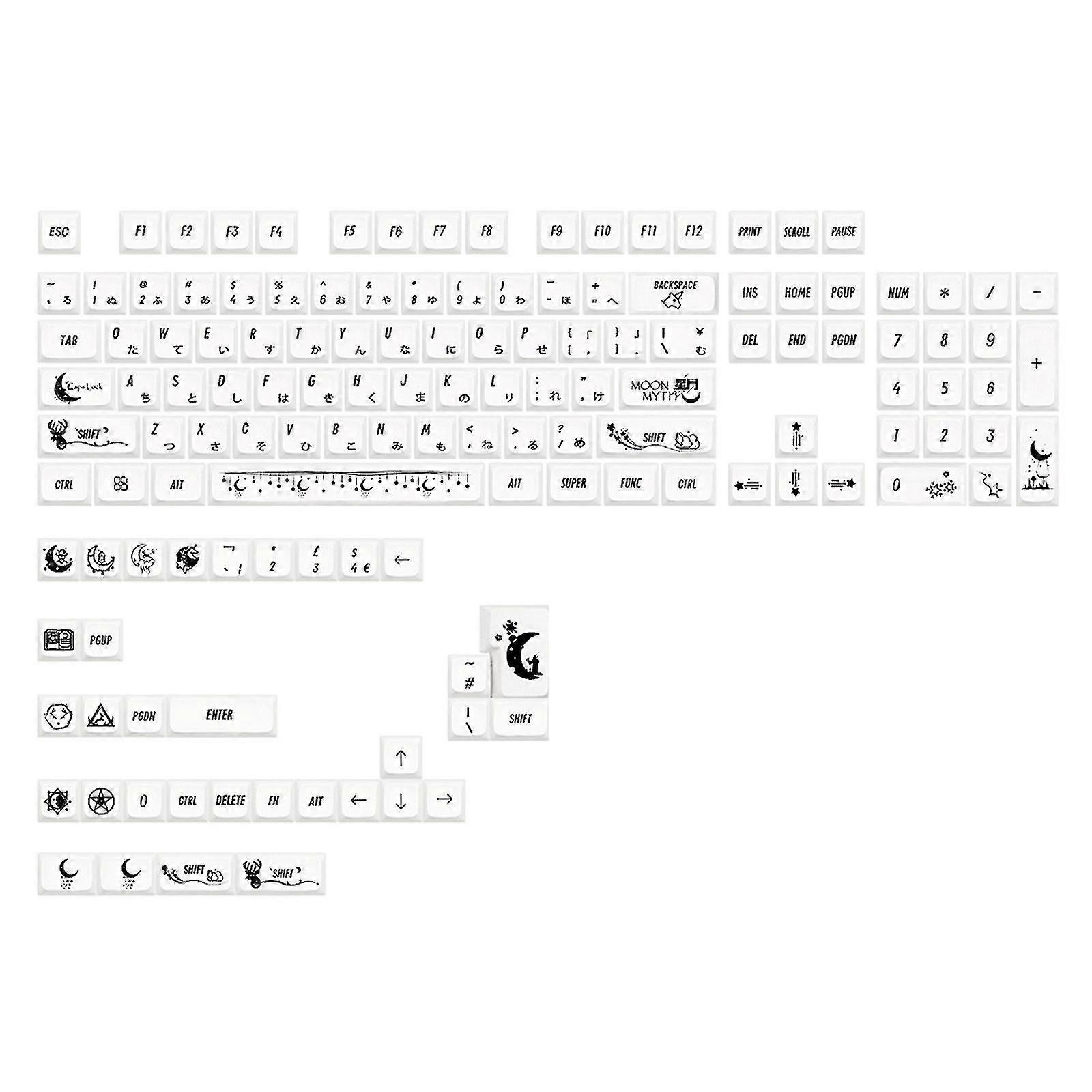 Pbt Dye Sub Keycaps 138db Mda magasságú Moon Myth billentyűsapka mechanikus billentyűzetekhez