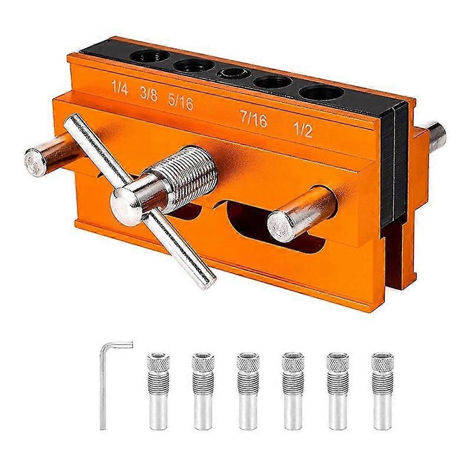 Self Centering Doweling Jig, for Straight Holes, Adjustable Width Woodworking Locator Set with 6 Dri