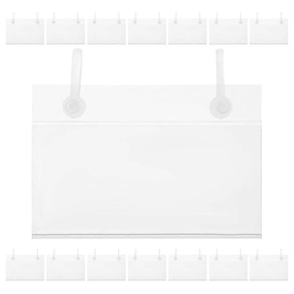 20PCS Clear PVC Price Tag Holders with Double Hook Closure – Transparent Label Clips for Retail, Pantry, and Shelf Organization – Secure Tags for