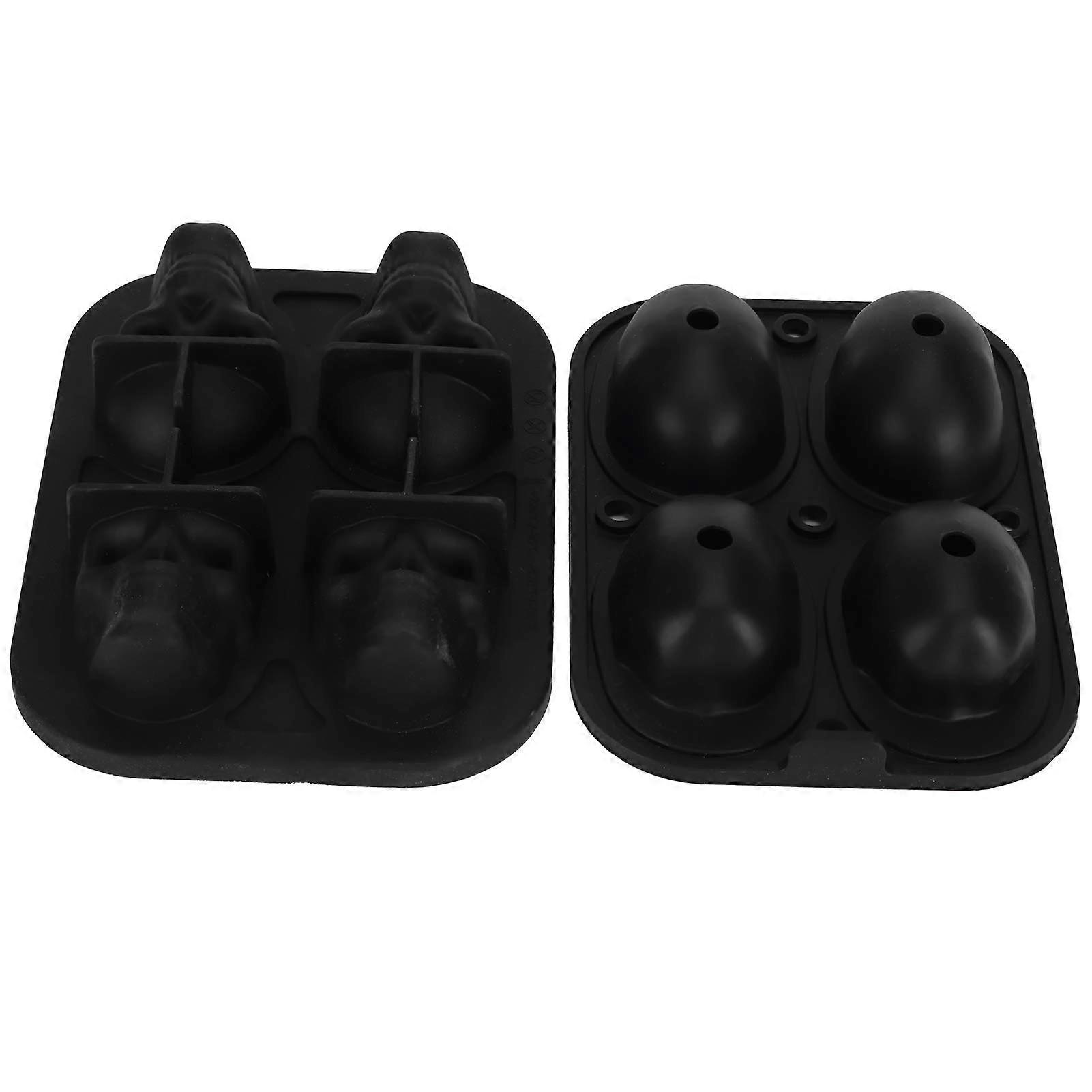 Ice cube tray with 4 cavities, skullshaped, Halloween ice cream silicone mold with 2 funnels for kitchen, skull ice cubes, cold drink utensils.