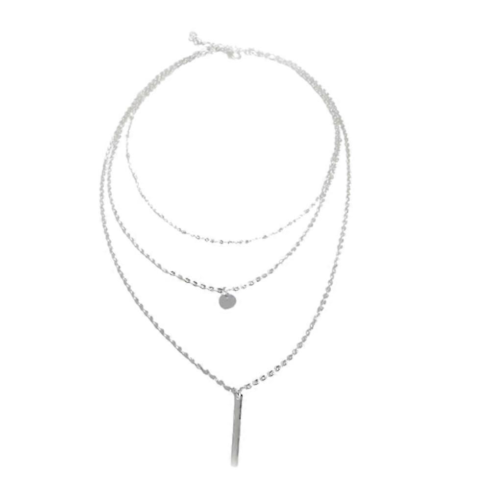 Copper Bead Multi-Layer Sequin Alloy Bar Metal Strip Pendant Choker Necklace, Creative Silver Color Design