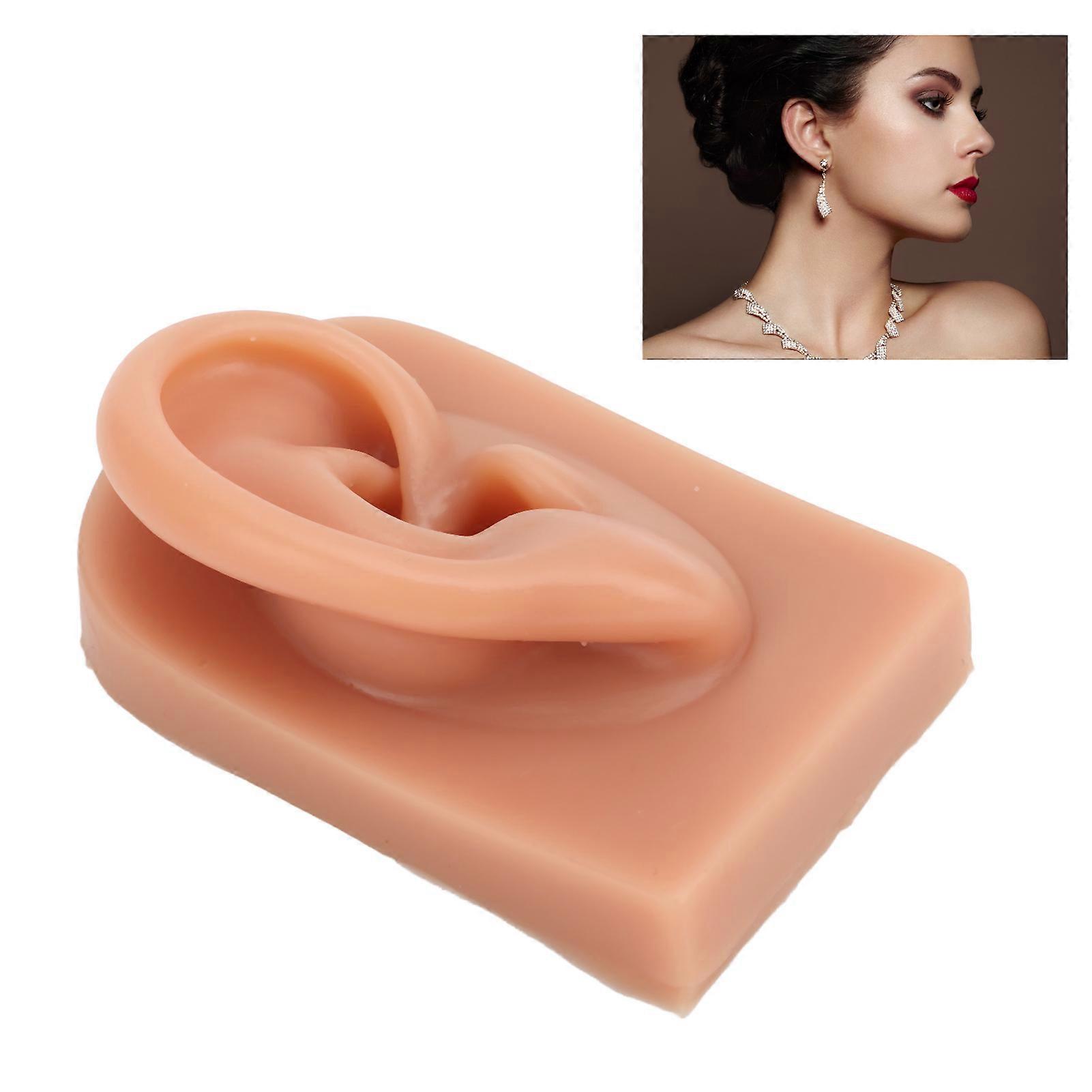 3D Piercing Practice Ear Model Dark Skin Color Soft Silicone Ear Model for Earrings Display Acupuncture Right 