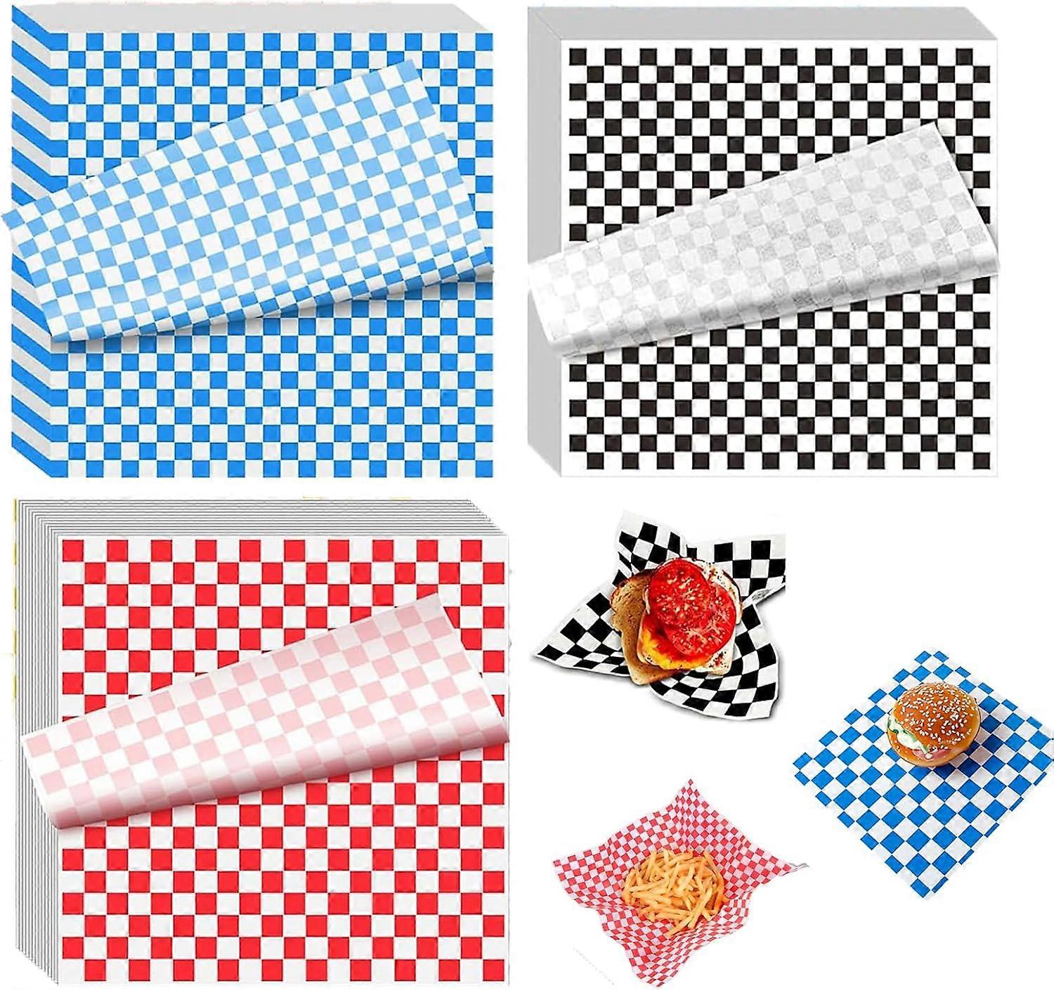 AURA 150 Pcs Food Grade Greaseproof Paper Sheets, Wax Paper Sheets, for Wrapping Bread,Hamburger and Sandwiches(Red, Black and Blue)