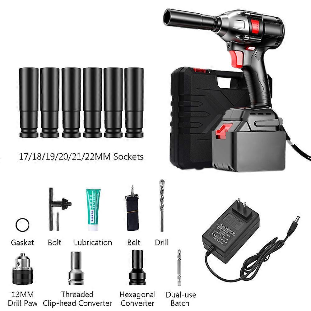 Cordless Impact Wrench Brushless 880NM Torque Variable Speed with 21V Li-ion Battery 17-22mm Sockets 2 Converters 13mm Drill Paw for Car and Home