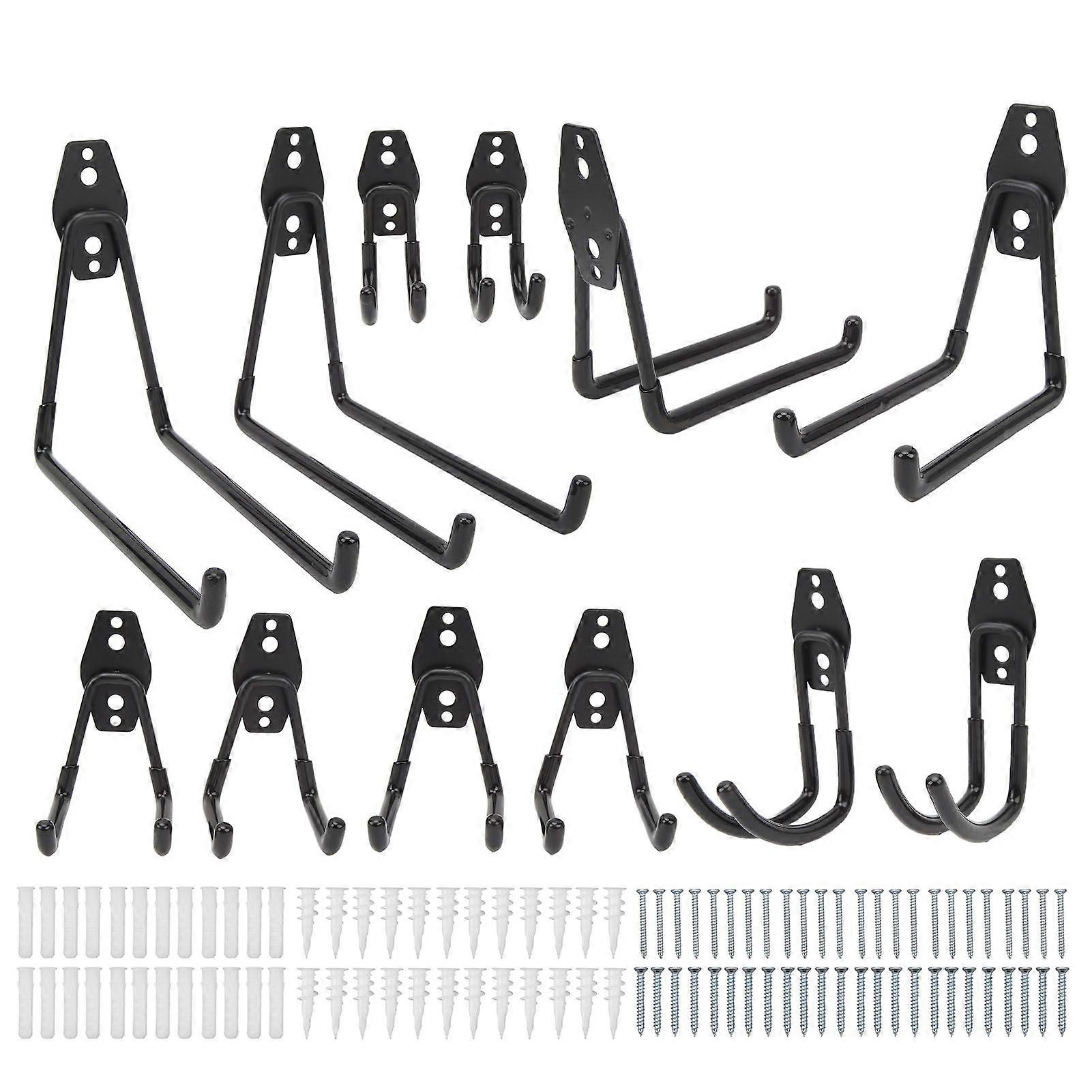 Heavy Duty Garage Hooks Metal Anti Slip Garage Hanger Utility Hooks for Power Tools Ladders Bulk Items Black 12PCS YMQX)