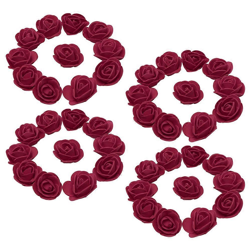 Artificial Rose Heads Realistic Appearance Wine Red Wreath Making Centerpieces 50Pcs