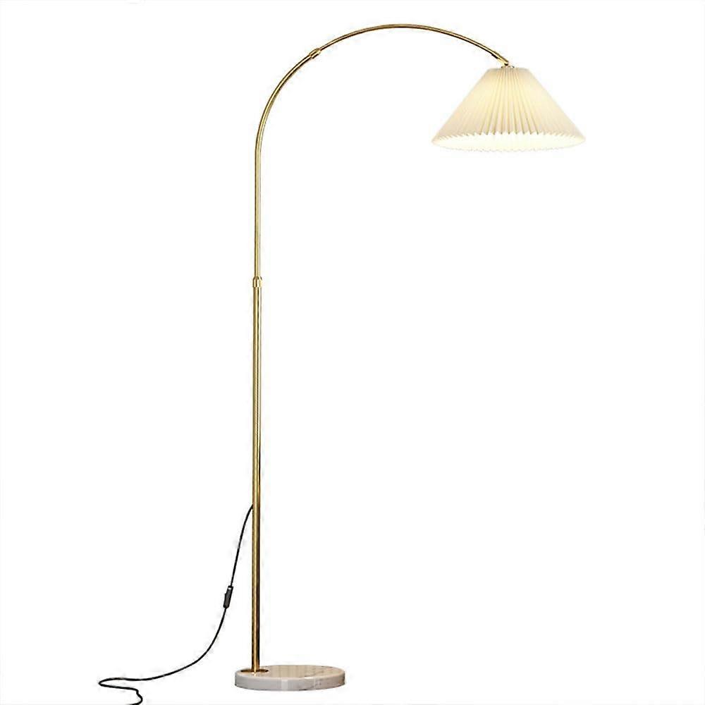 Modern Minimalist Arch Floor Lamp, Golden Iron Pole, Pleated Fabric, Tall, Adjustable, Marble Base