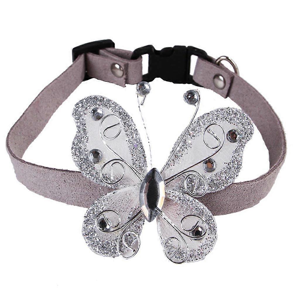 כלב חיות מחמד חמוד פרפר צווארון חתול שרשרת גור צוואר קישוט (כסף M)