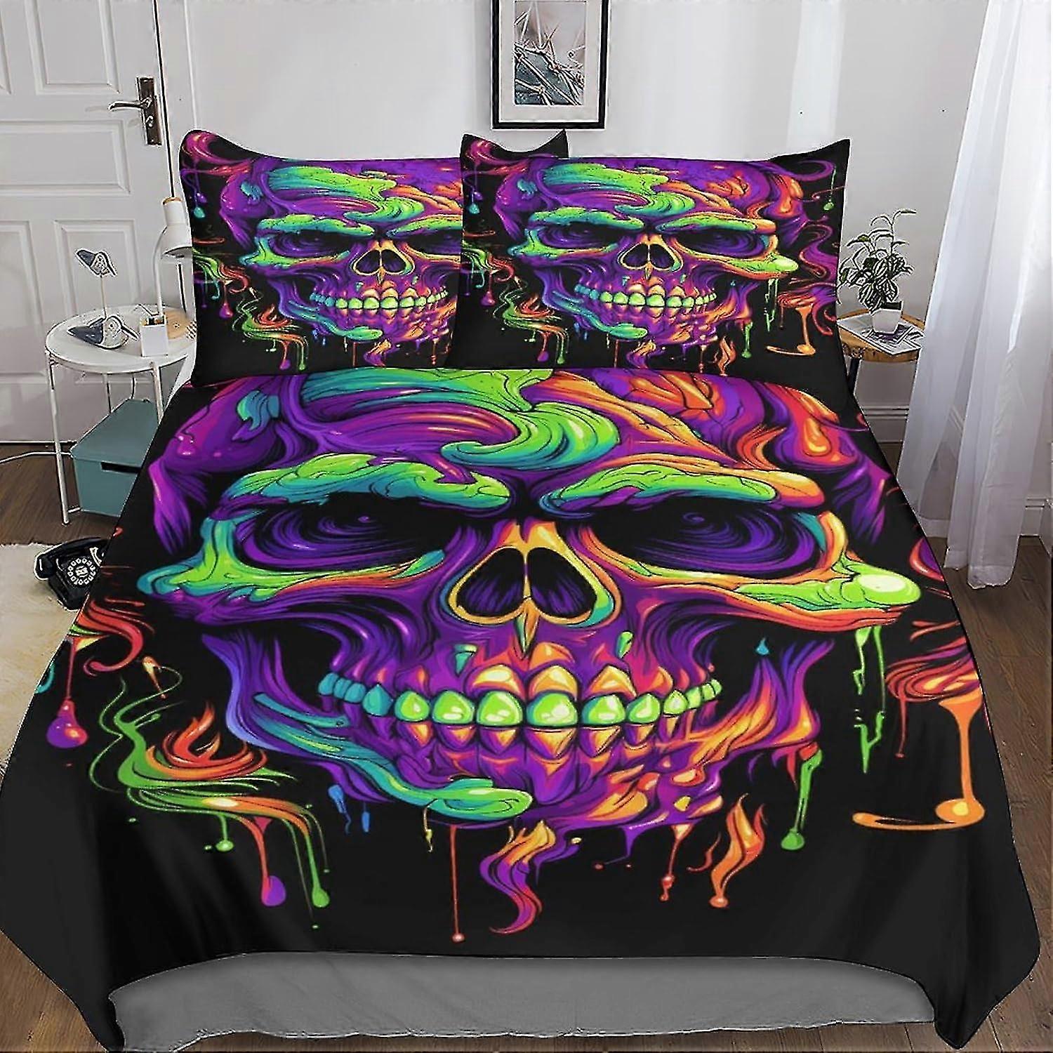 Skull 3D-tryckt sängkläder för barn och tonåringar med örngott, mikrofibertäcke med dragkedja