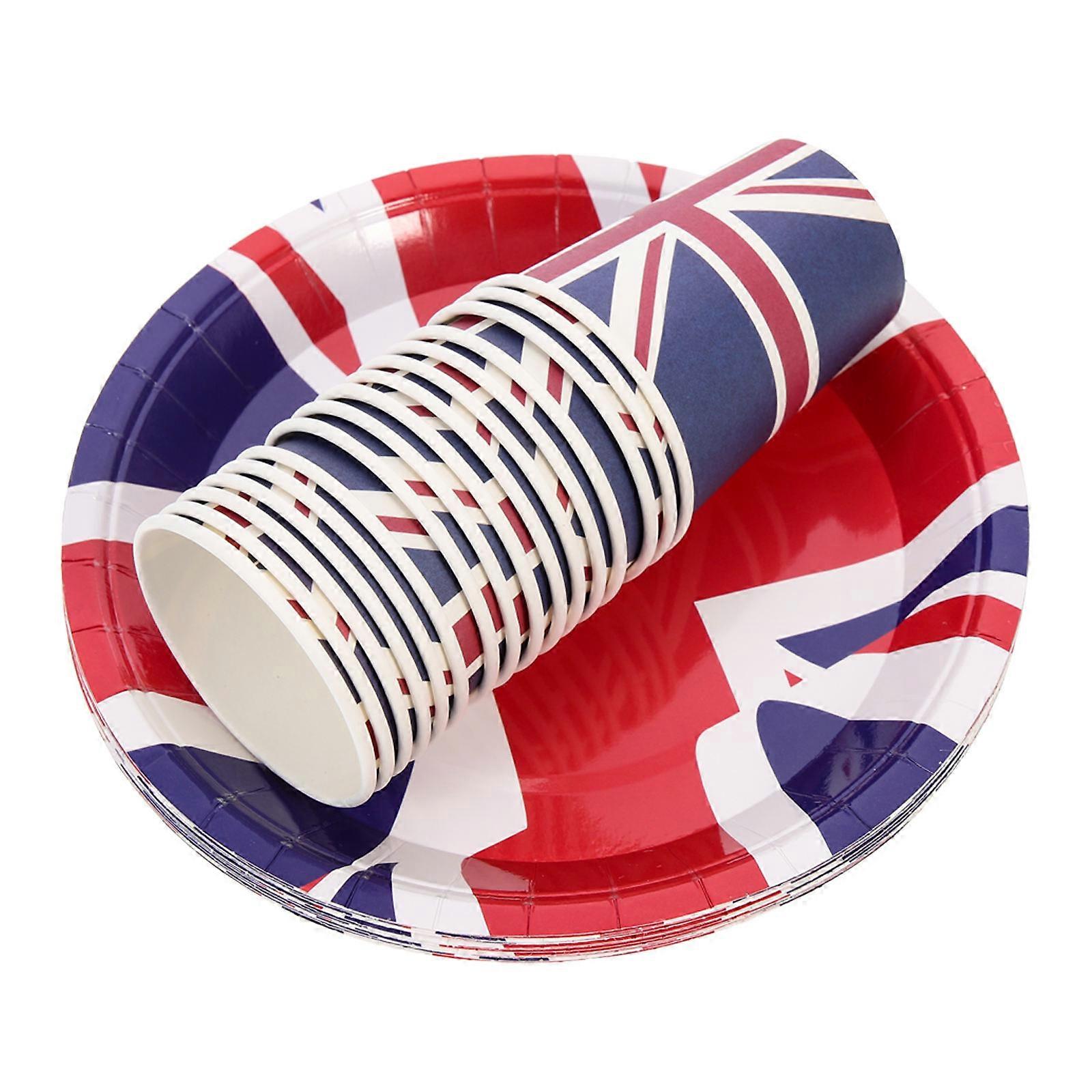 Birthday Paper Plates And Cups Uk Flag Themed Round Shape Safe Hygienic Practical For Guests Party Organizers 1Set