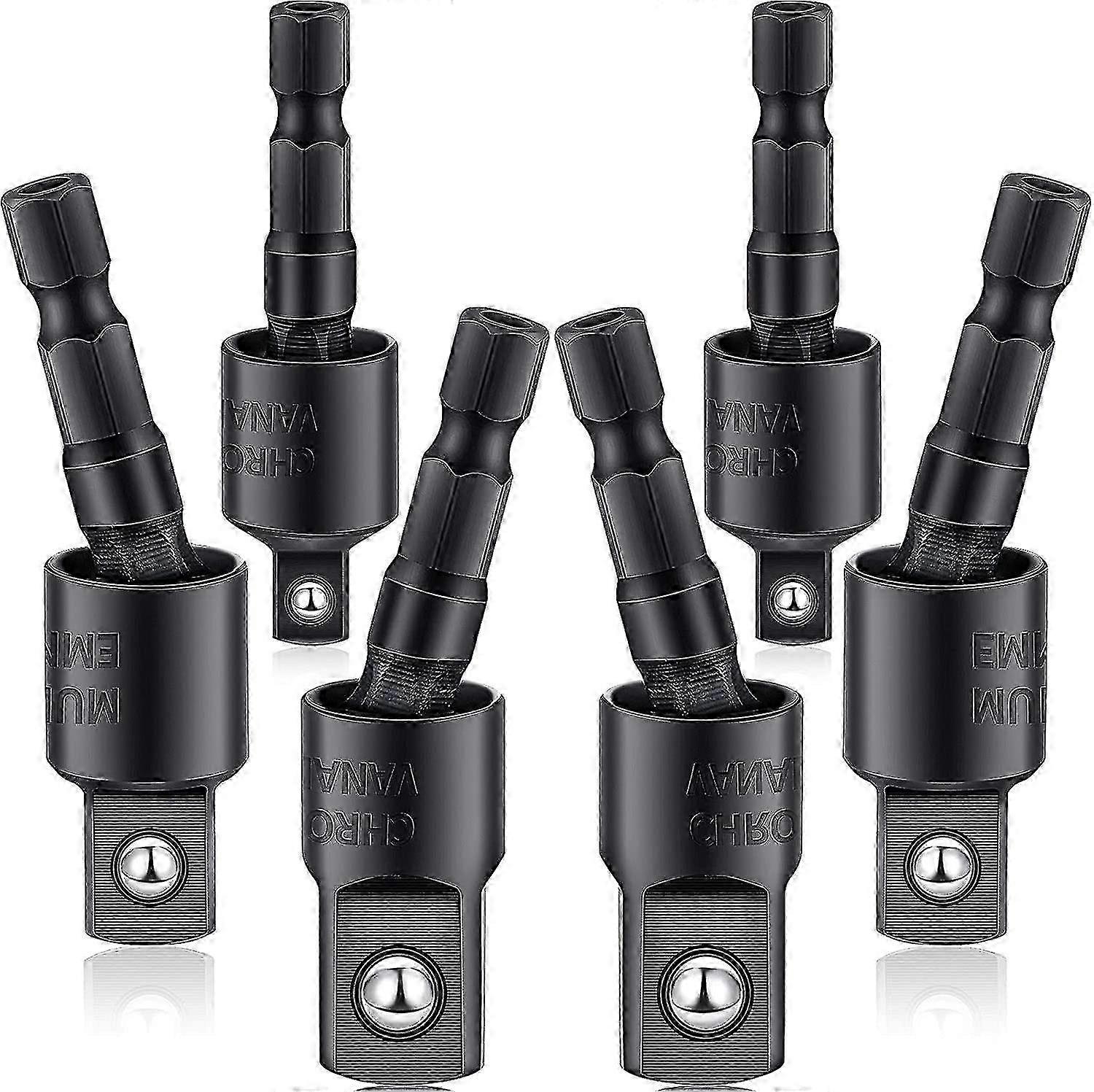 6 Pieces Power Drill Sockets Adapter Set Impact Driver Wobble Socket Adapter 360 Degree Rotatable Hex Shank Impact Driver Socket Adapter Drill Bits Ad
