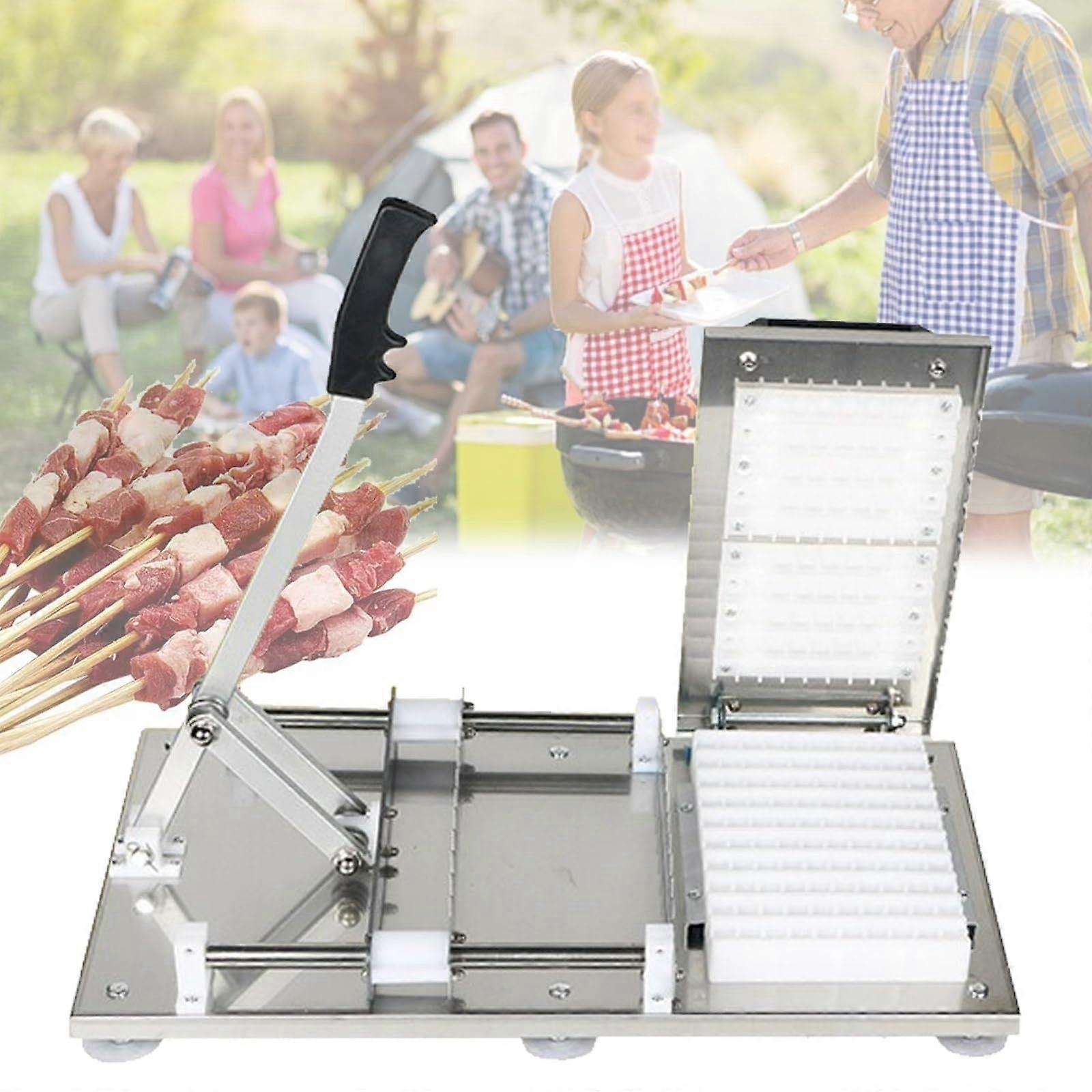Manual Kebab Machine, 10-Hole BBQ Bamboo Skewers Maker, Stainless Steel Meat Press Tool for Commercial Use