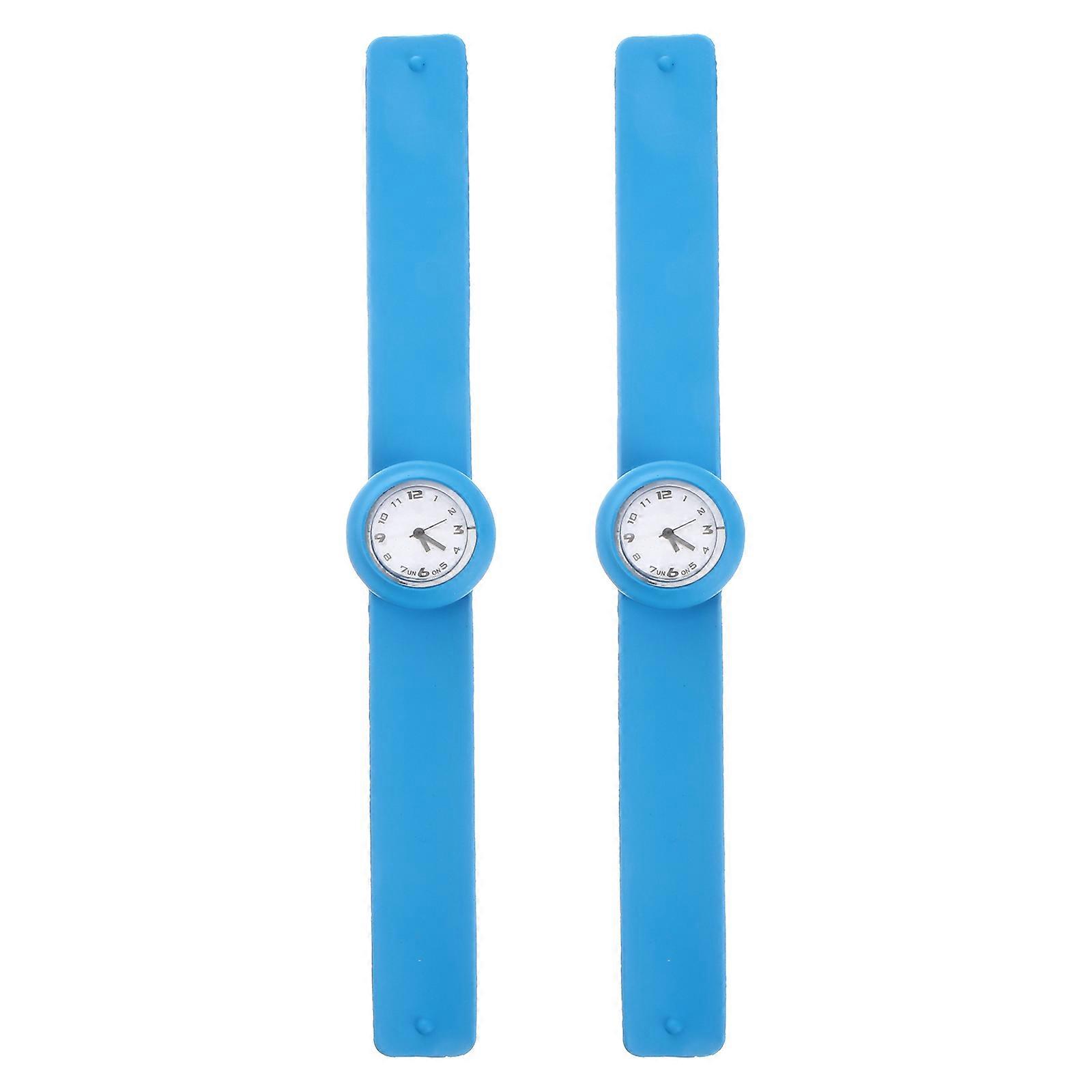 Funny Kids Quartz Watch Designed For Playtime Available In Blue Color With Creative Wearing Method In 2Pcs
