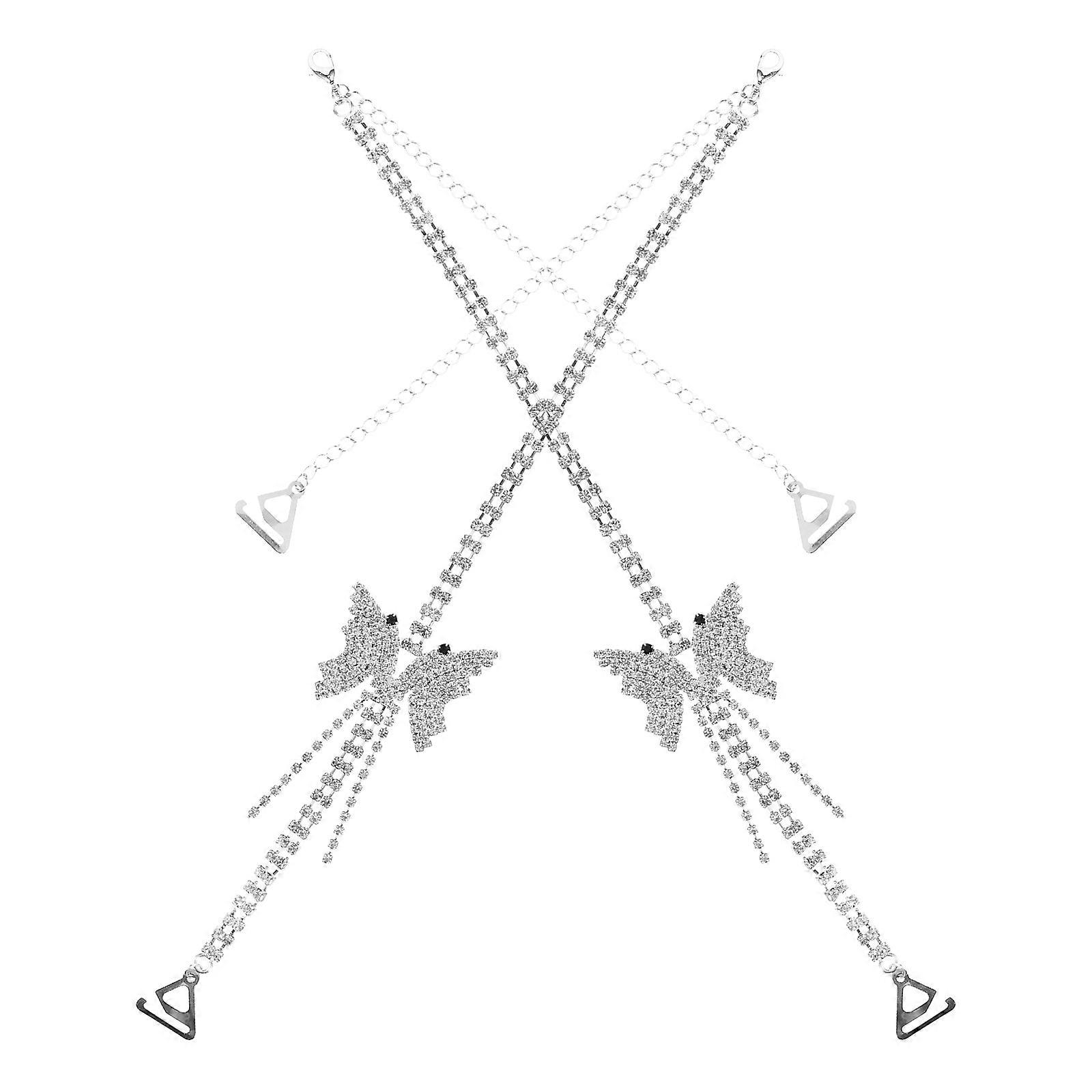 Shoulder Joint Strap Rhinestone Butterfly Adjustable For Women Underwear 1Pair
