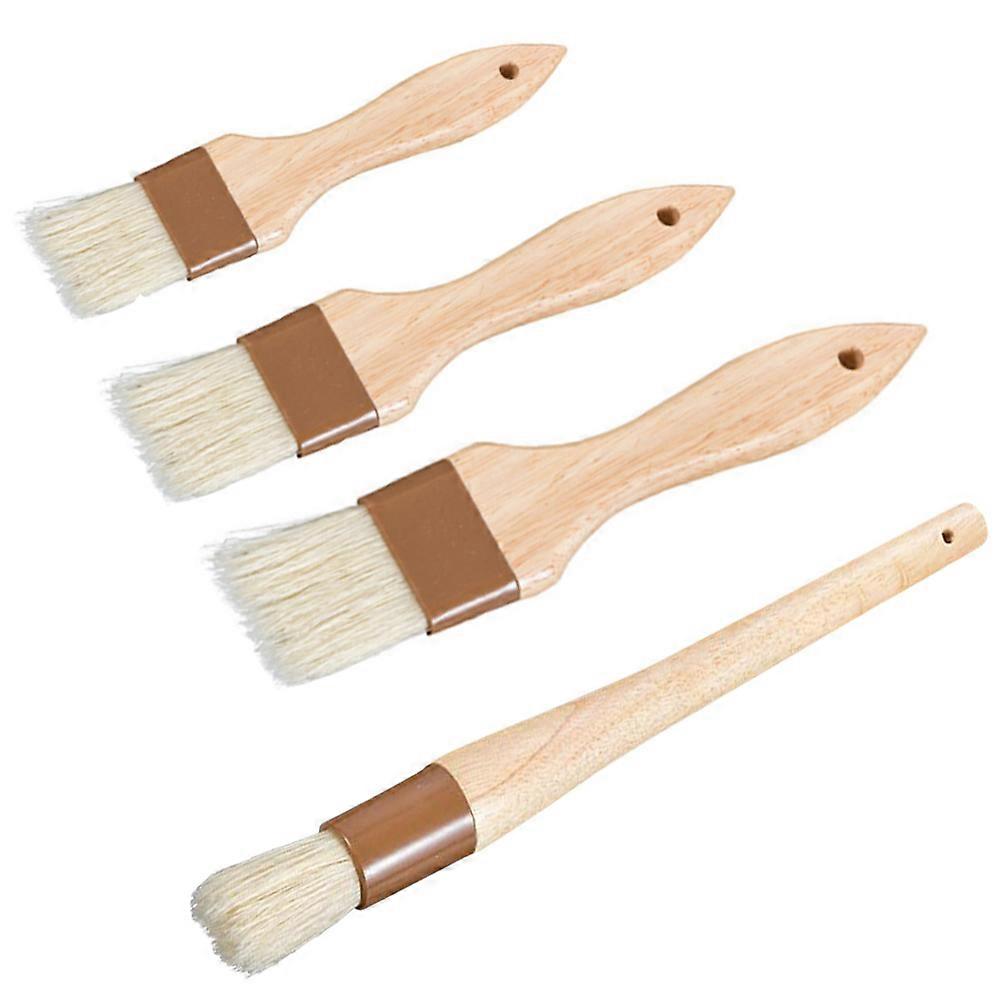 4pcs Wool Basting Oil Brush with Durable Wooden Handles, Food Grade Natural Bristles, Moisture Resistant Kitchen Baking Utensils for BBQ Grill and