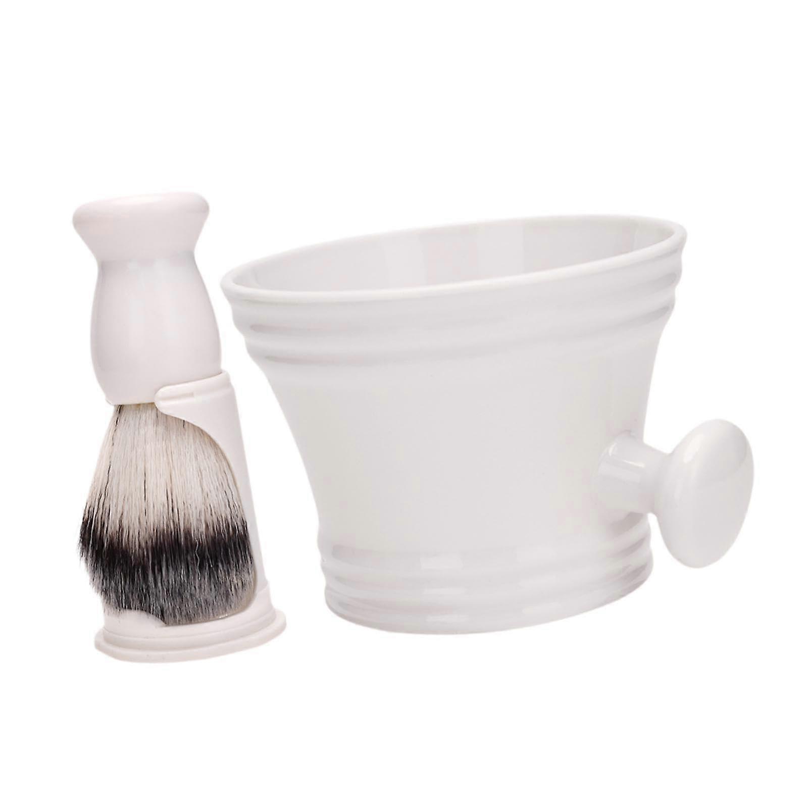 Cleaning Bowl Shaving Brush Set for Wet Shaving, Shaving Cup with Soap, Men's Grooming Kits for Dad, Boyfriend, White