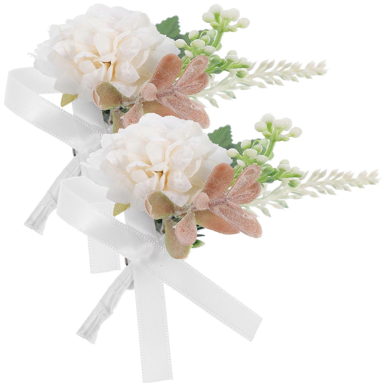 2pcs Artificial Flower Boutonniere Wedding Corsage for Bride Groom Elegant Simulated Floral Design for Weddings Parties – Fixed with Pins for Dress