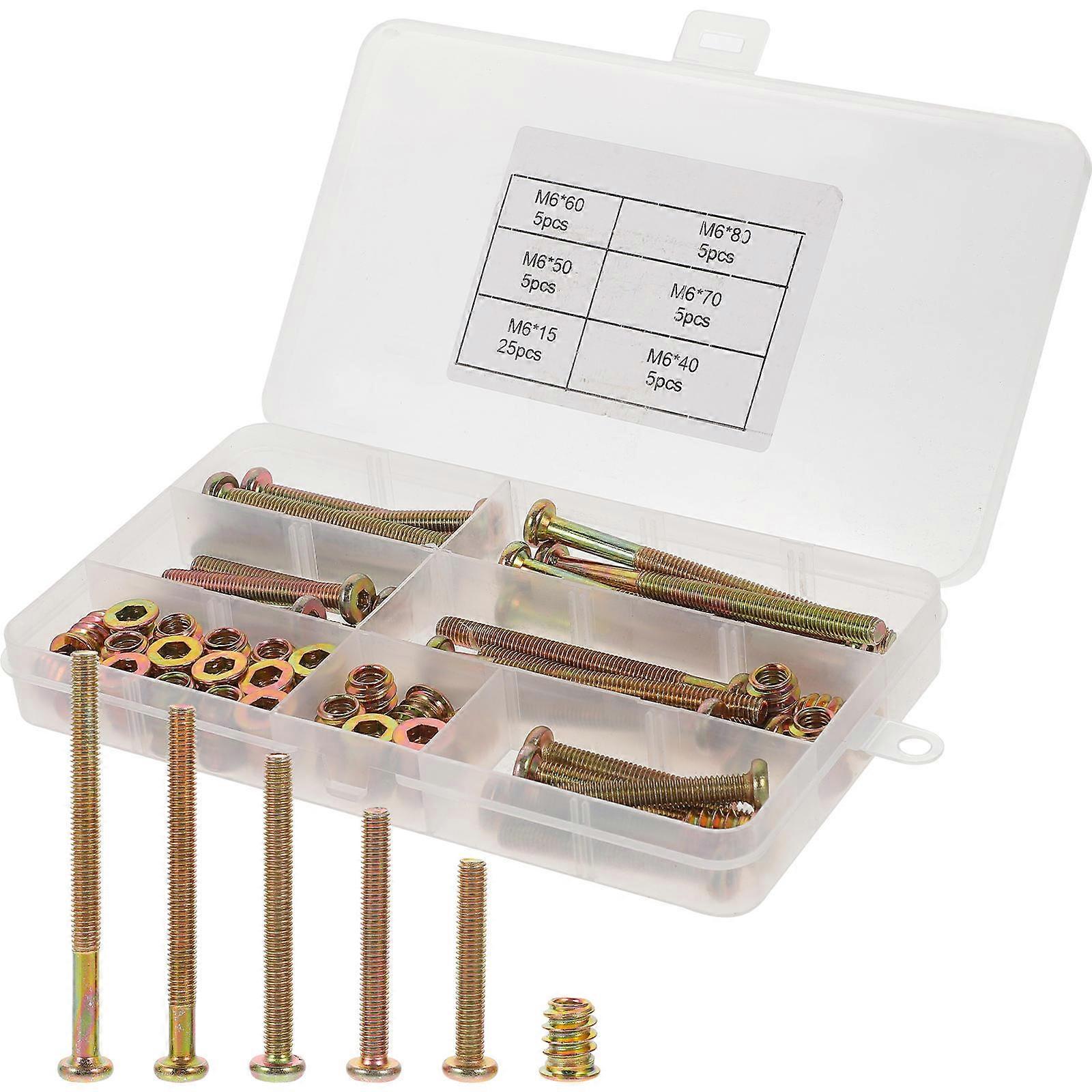 Furniture Hardware Fixing Screws Nut And Bolt Kit Threaded Inserts Nuts For Wooden Products Installation Technicians 25Set