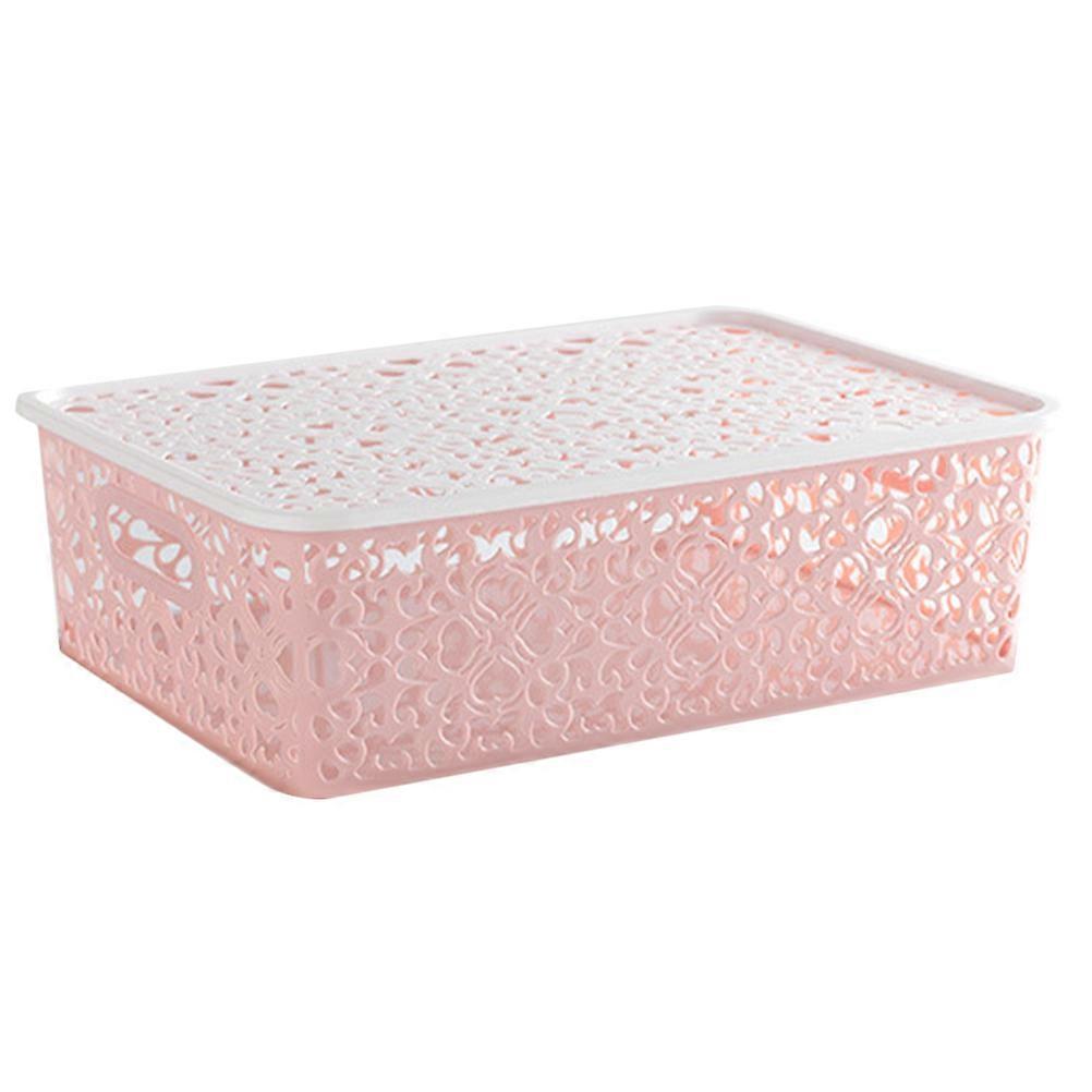 PP Plastic Storage Basket with Hollow Out Design and Retro Pattern for Versatile Home Storage Large Size Pink