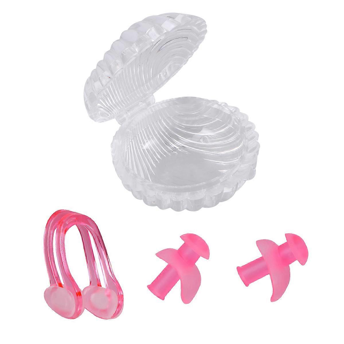 High End Swim Waterproof Silicone Earplug and Nose Clip Set 1 Pair Surf Swimming Accessories Pink