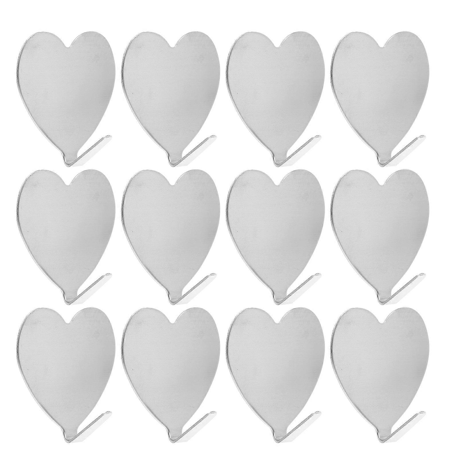 Strong Adhesive Heart Shaped Iron Hooks for Home Use Silver Wall Mounted Coat Hook 12 Pcs