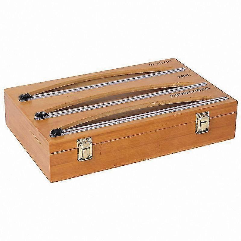 Bamboo Storage Box for Kitchen Wrap and Foil Cutter Dispenser