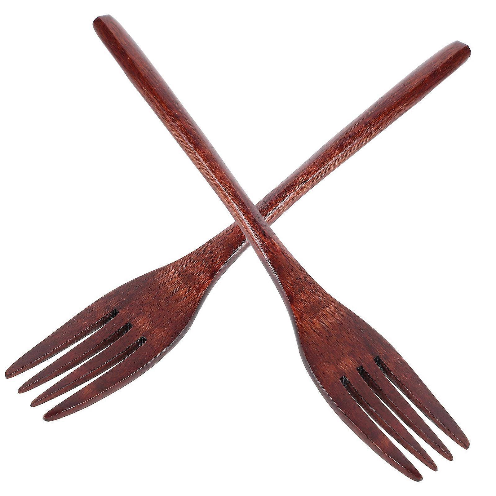Long Handle Wooden Fork for Cooking and Mixing 2Pcs Safe Synthetic Material Light Brown