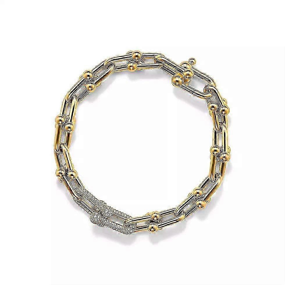Yellow Gold Colour Double Diamond Bracelet,17cm