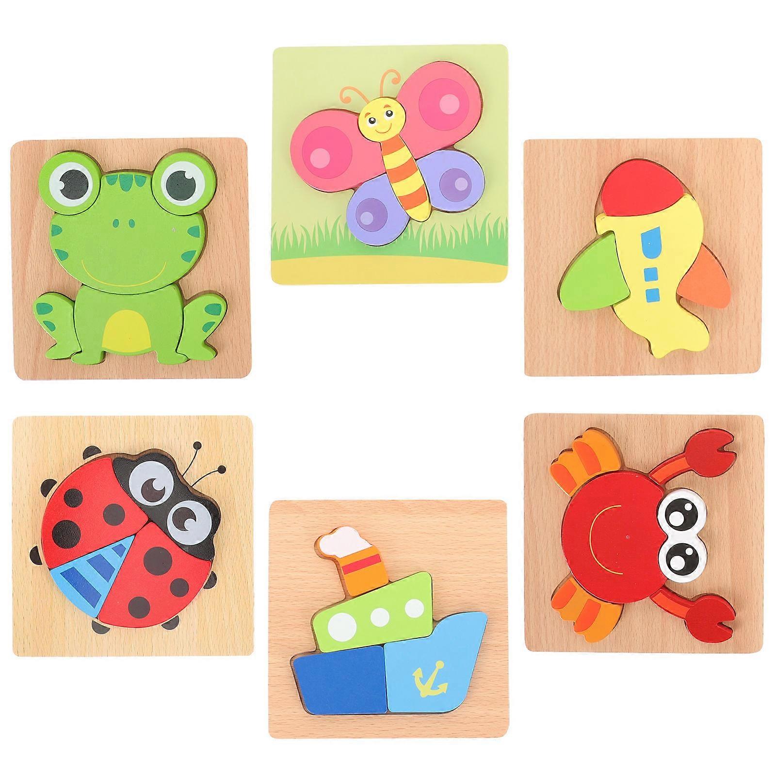 6pcs Toddler Puzzles Wooden Puzzles Board Educational Toy Shape Cognitive Toy