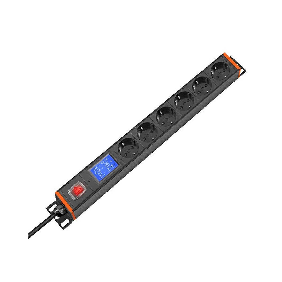 European Standard Power Strip with Digital Voltage Display 6 Sockets for Network Cabinets Rack Power Strip EU Plug