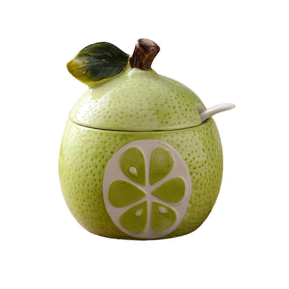 Fruit Shaped Ceramic Sugar Bowl Storage Container For Spices With Lid And Spoon 1 Set