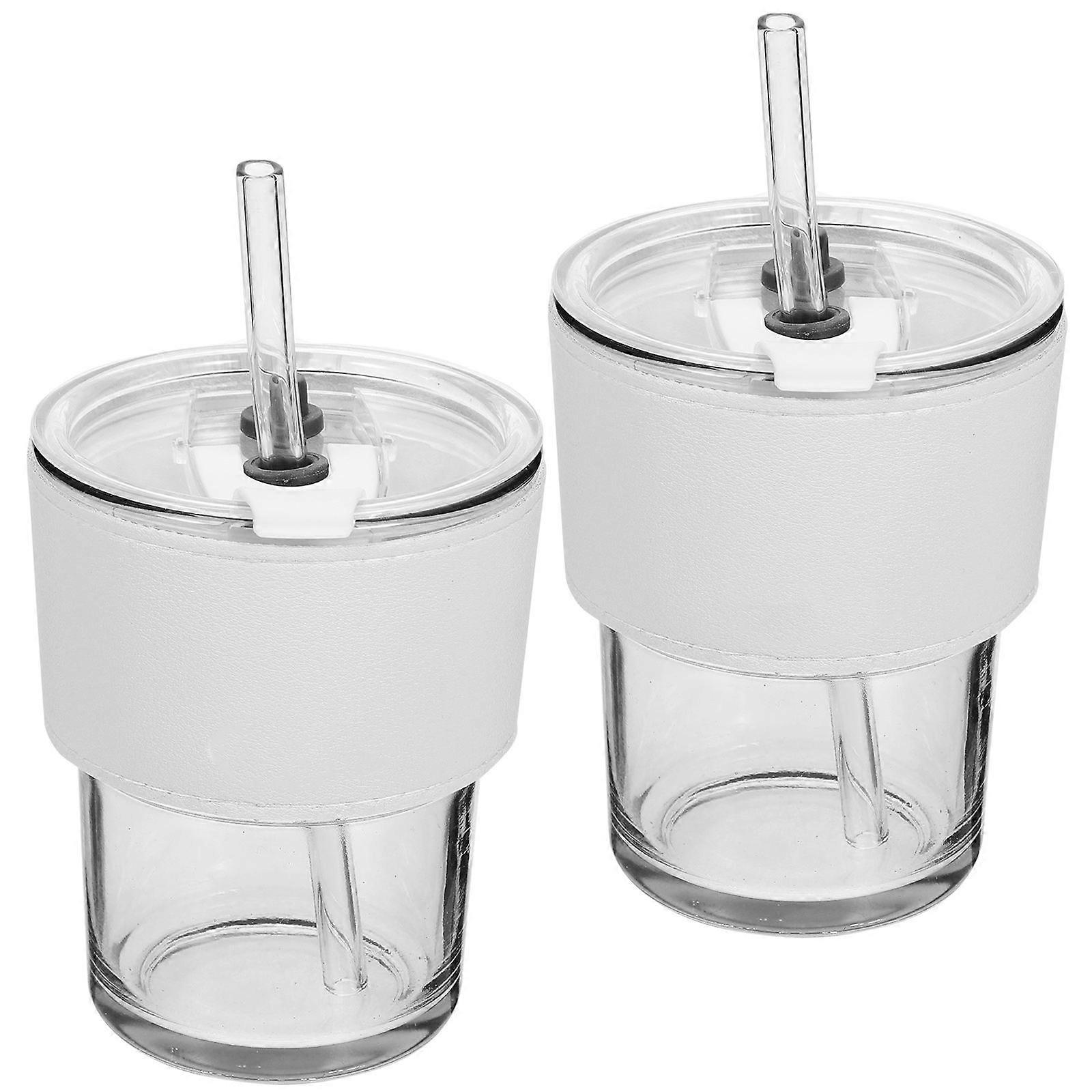 White Glass Juice Bottle with Lid and Straw for Beverages and Drinks, Ideal for Singing, 2 Pcs