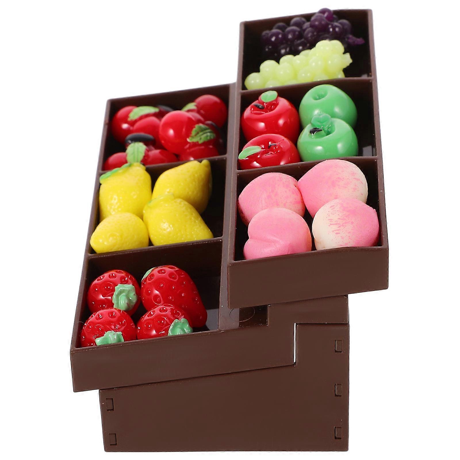 Doll House Miniature Fruit Stand Fruit Storage Holder Market Food Stand Scene Prop with Fruit Models