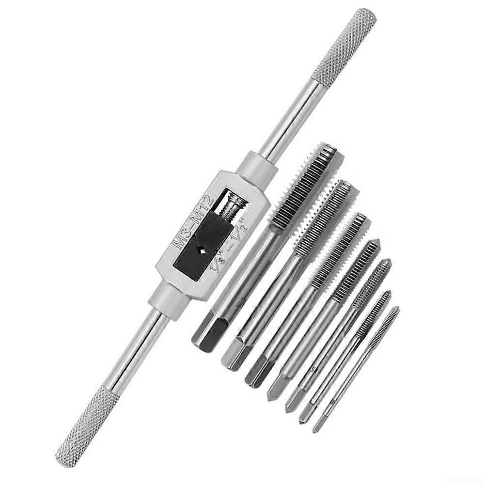 Ratcheting Tap Wrench, Adjustable, Slim Profile, 8-Piece Set For Precise Metal Threading Tasks