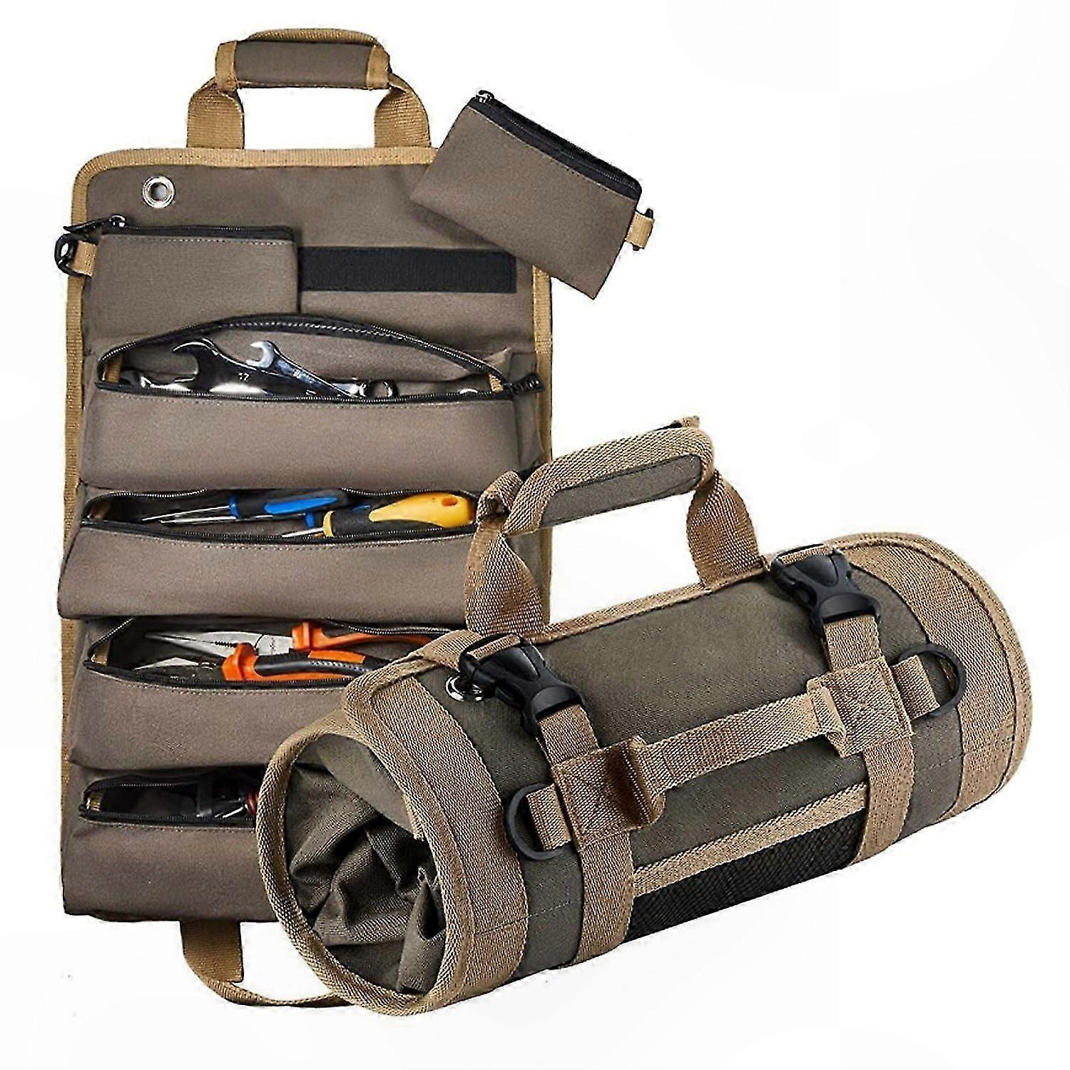 Tool Organizer Roll Bag with 4 Compartments and 2 Detachable Pockets for Convenient Tool Storage