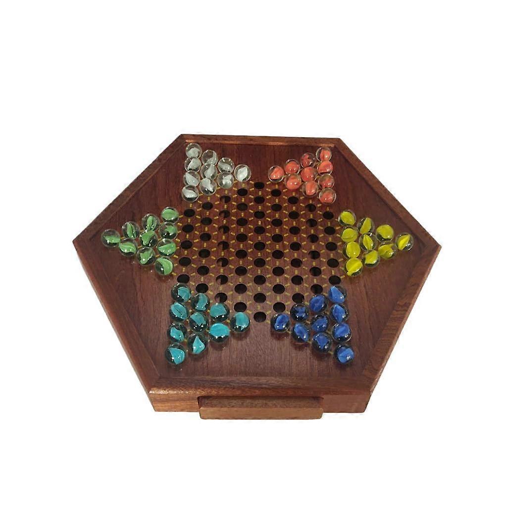 Wooden Hexagonal Checkers Board Game, Classic Durable Strategy Game for Kids, Beginners, Home Education, and Leisure