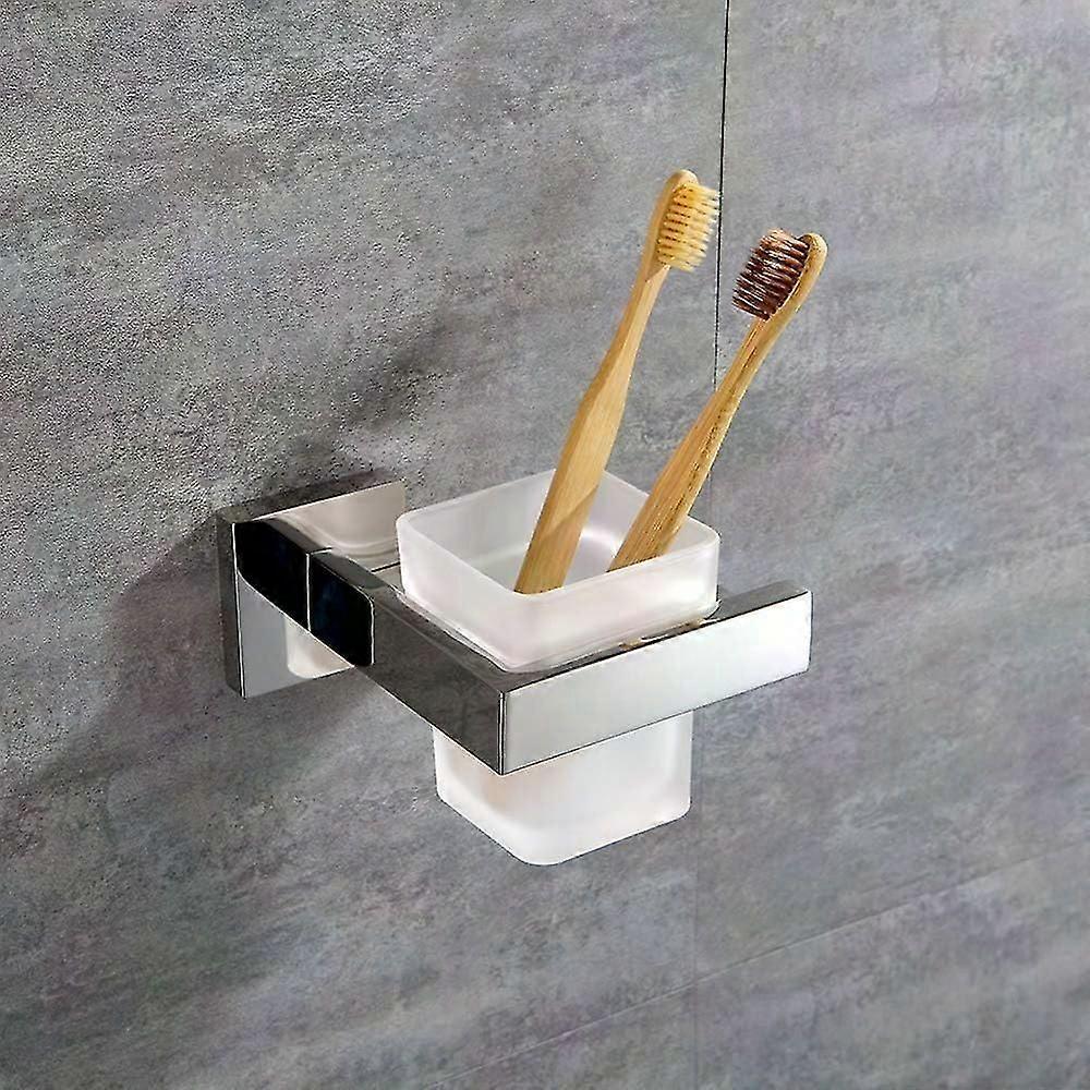 壁掛け付きステンレススチール製歯ブラシホルダー - バスルームガラスタンブラー、ポリッシュ仕上げ