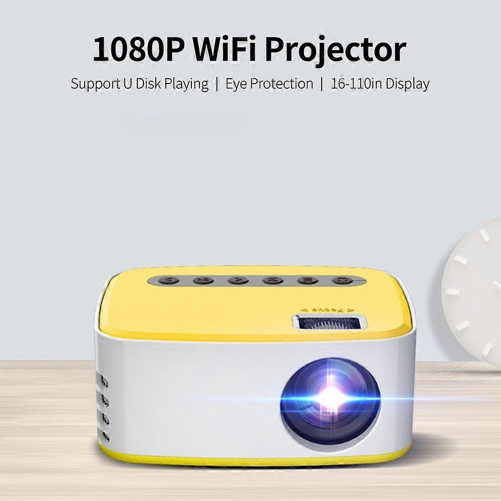 1080P WiFi Home Projector for Phones 16-110in Display Support U Disk/External Hard Disk Playing Flexible Power Supply Yellow, EU Plug