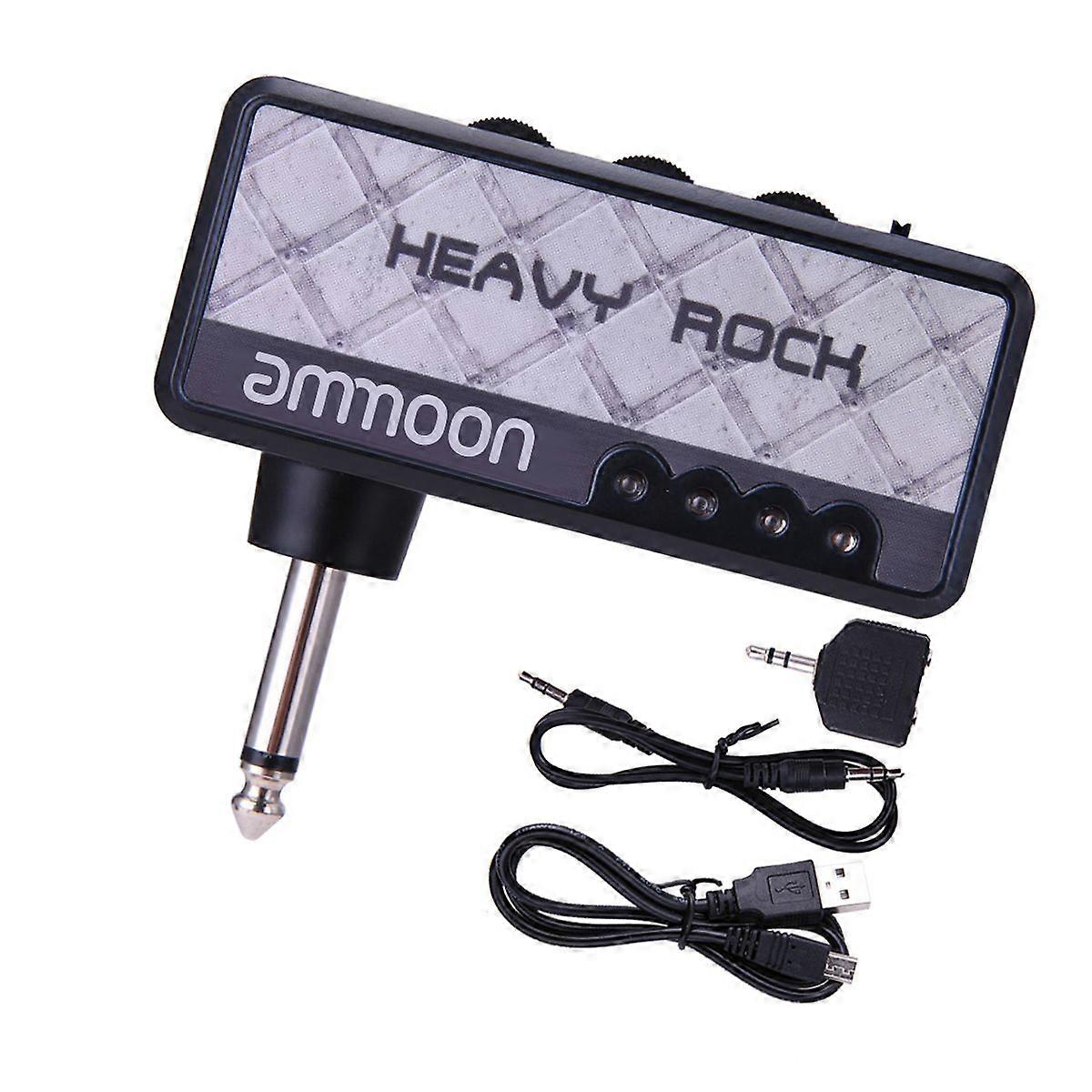 ammoon Electric Guitar Headphone Amplifier Amp 1/4 Inch Plug 3.5mm Headphone Jack & Aux In with Heavy Rock Distortion Effect Built-in Rechargeable Bat