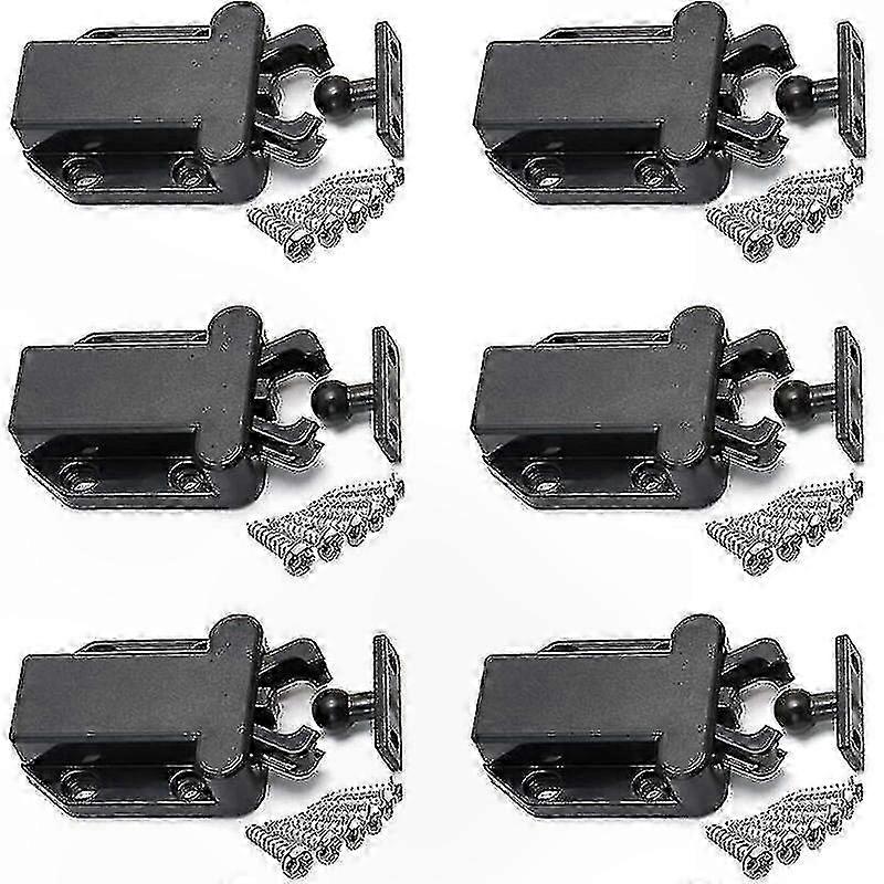 Black Touch Release Latches for Cabinet and Drawer Furniture, 6-Pack Non-Magnetic Push-to-Open Closet Door Latch Set