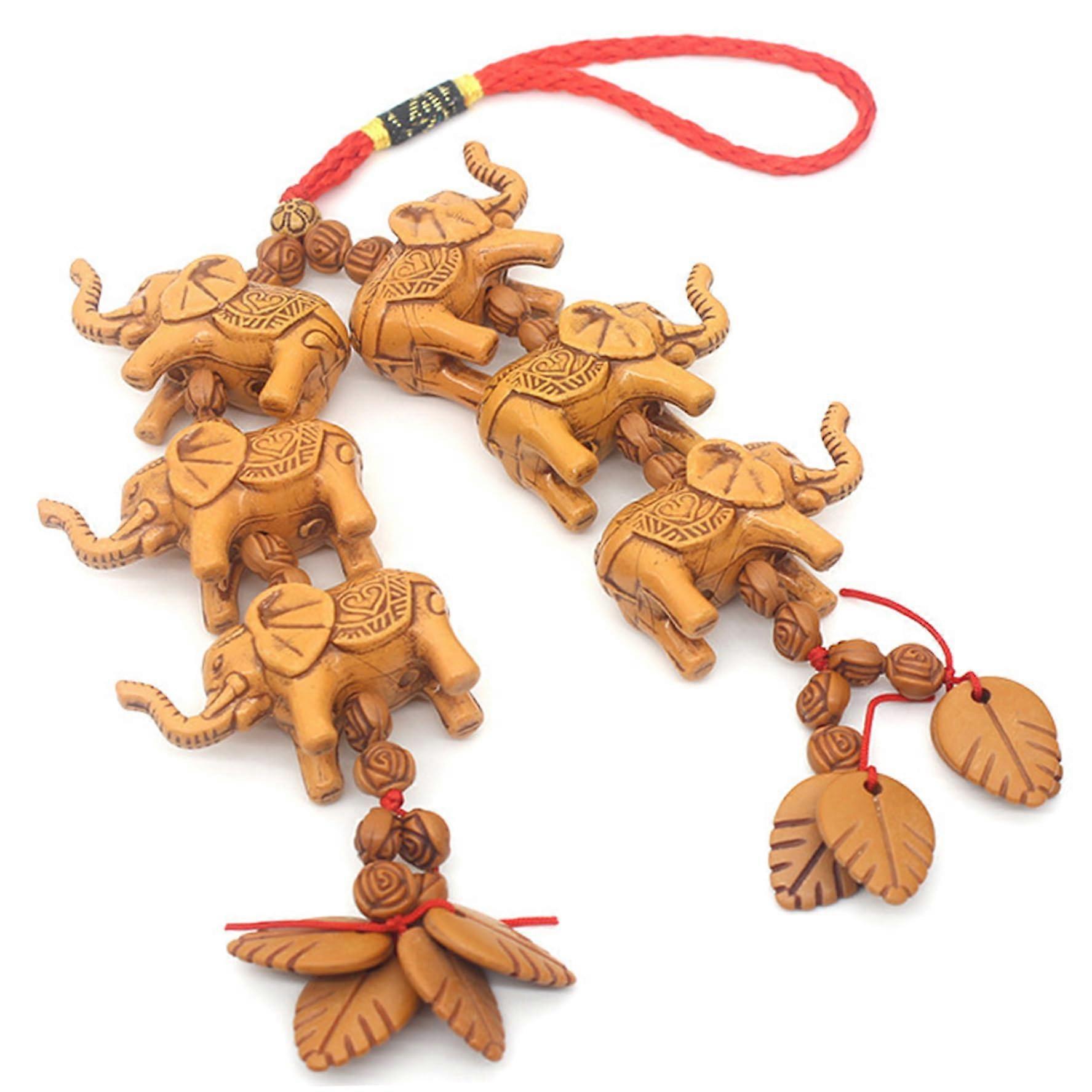Elephant Ornament 9 Inch Realistic Carved Hanging Decor with Loop Flower Bead Leaf Charm for Feng Shui Wreath Gifts