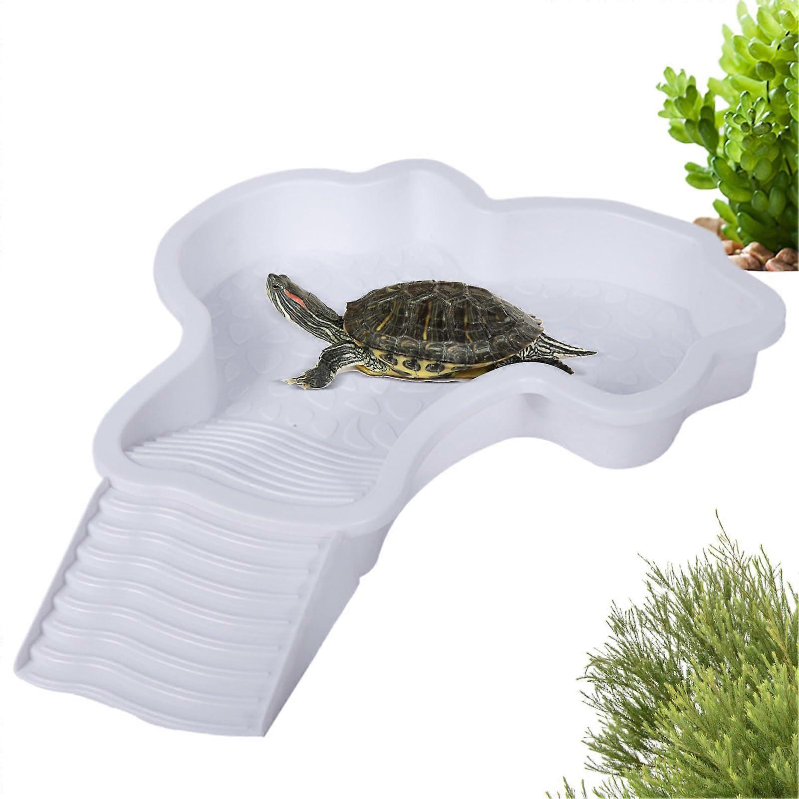 Reptile Bathing Tub Tortoise Water Dish With Ladder Turtle Pool For Amphibians White