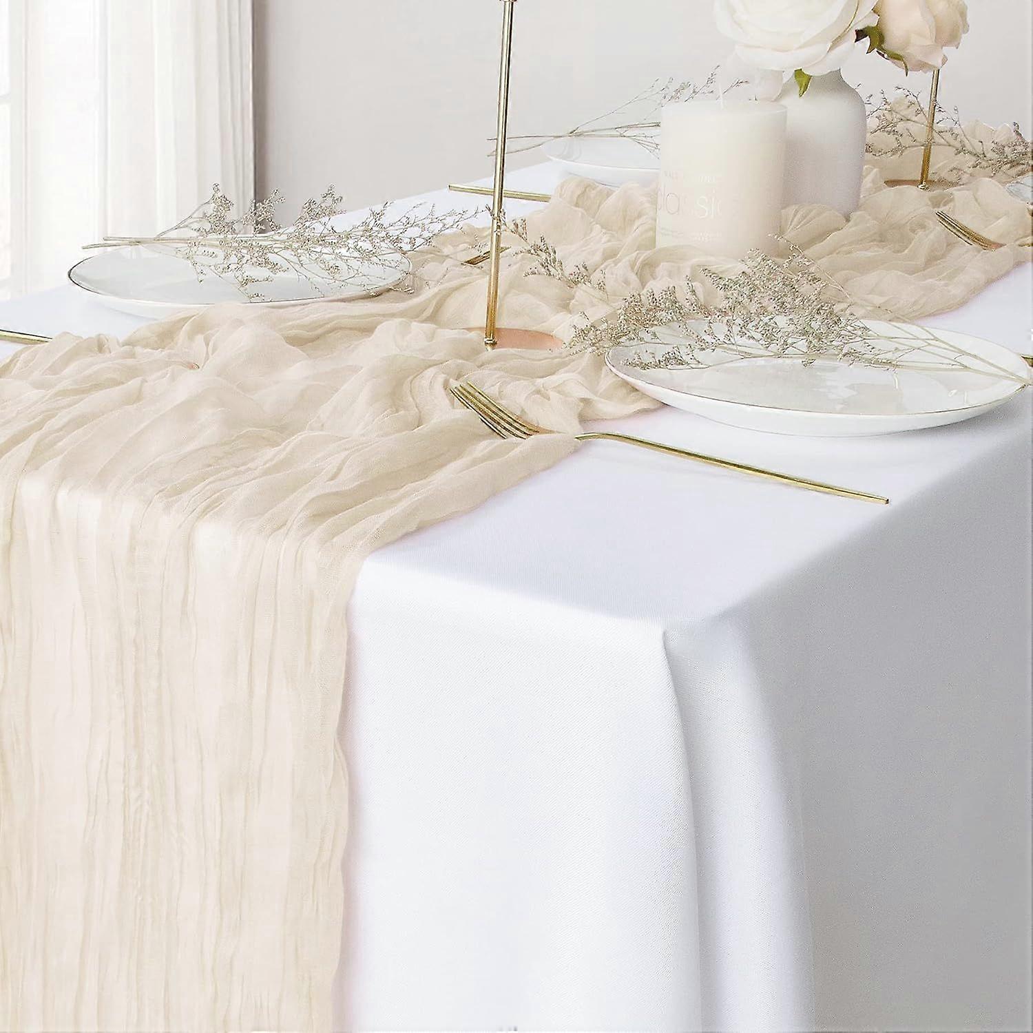 2 Pack Ivory Cheesecloth Table Runners, 10Ft Gauze Table Runner Boho Wedding