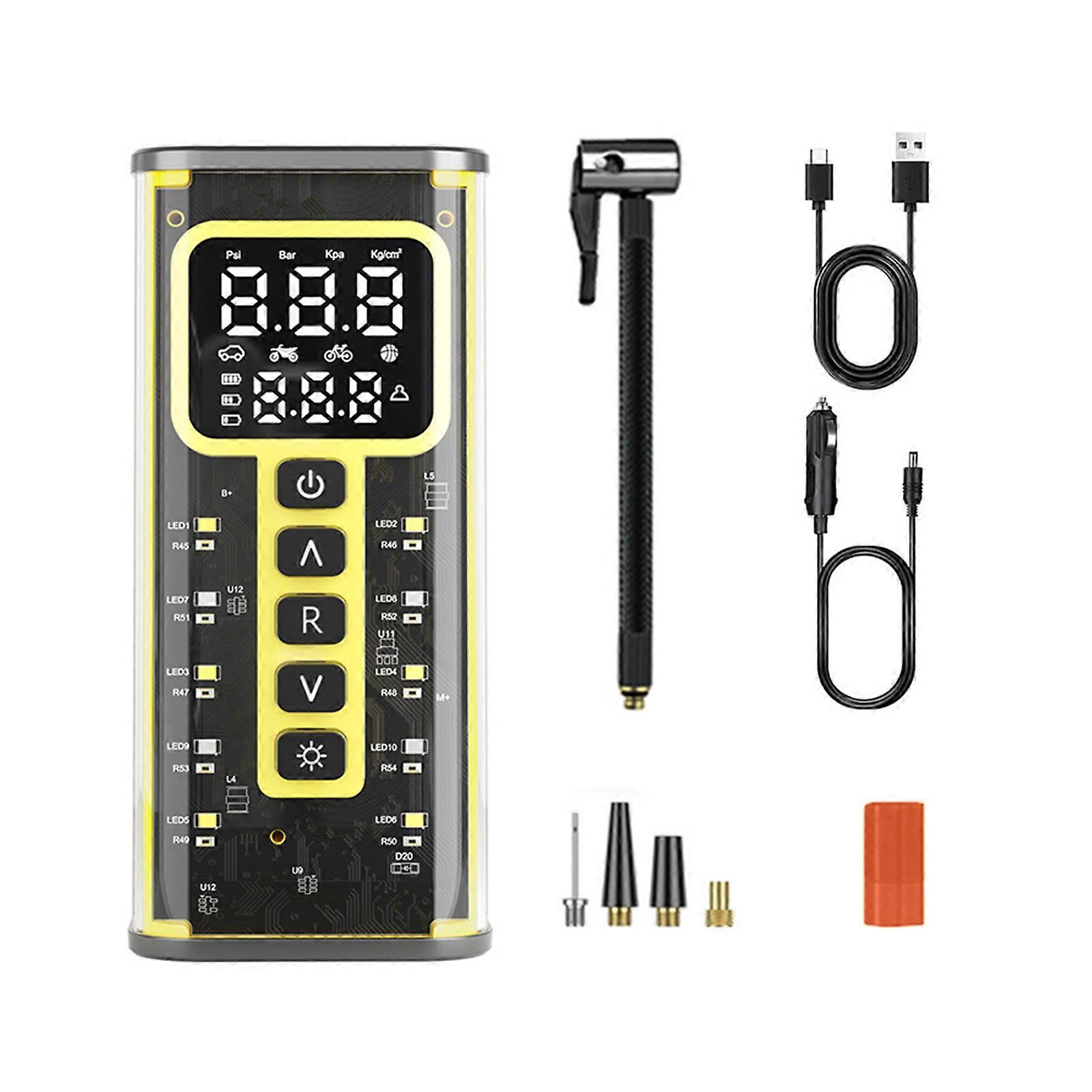 Cordless Small Tire Inflator Rechargeable Easy Carry Air Compressor With LCD Display ABS Metal Construction for Vehicles Multicolor