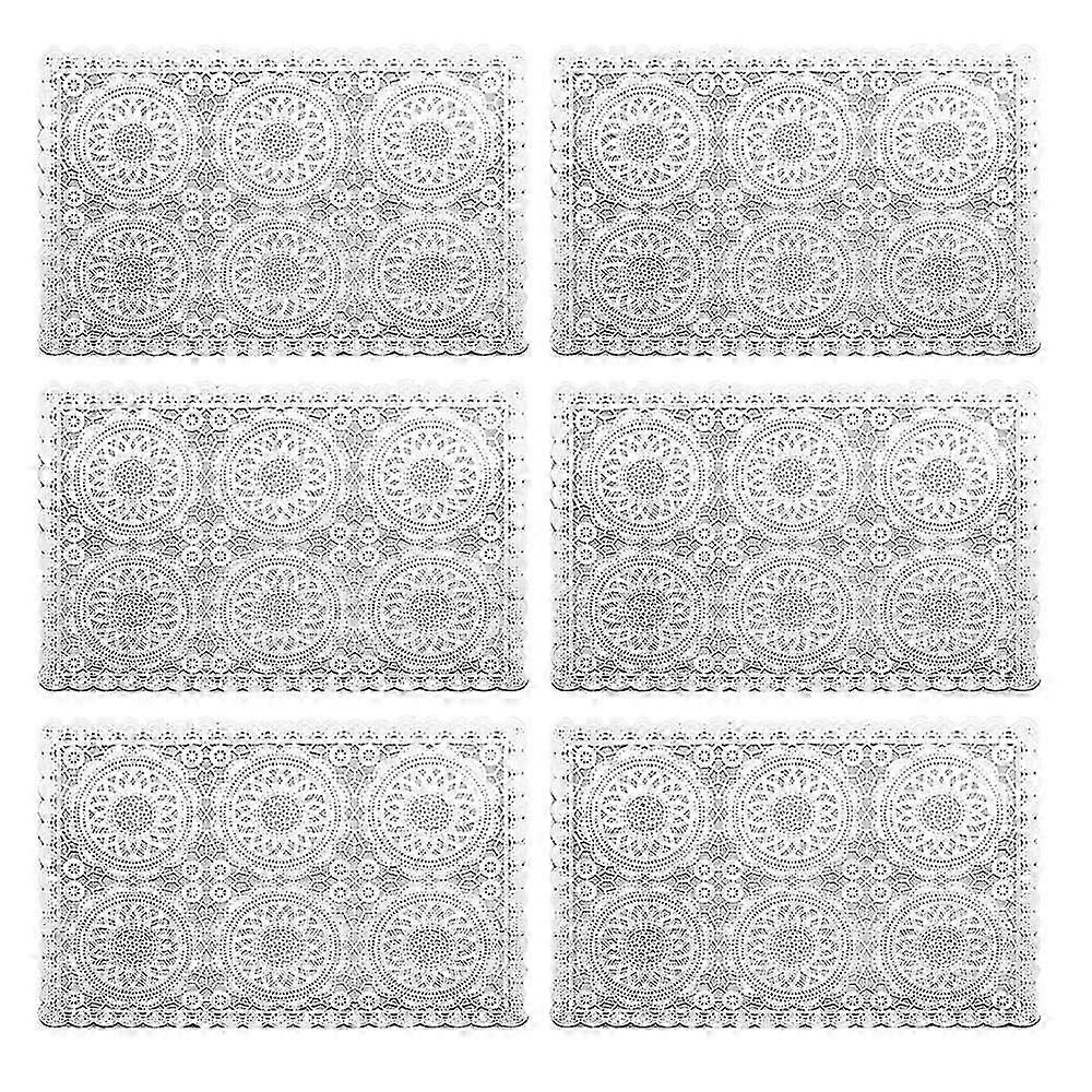 Plastic White Waterproof Placemats Set of 6 for Dining Table Wipe Clean Washable Tablemats PVC Tabl